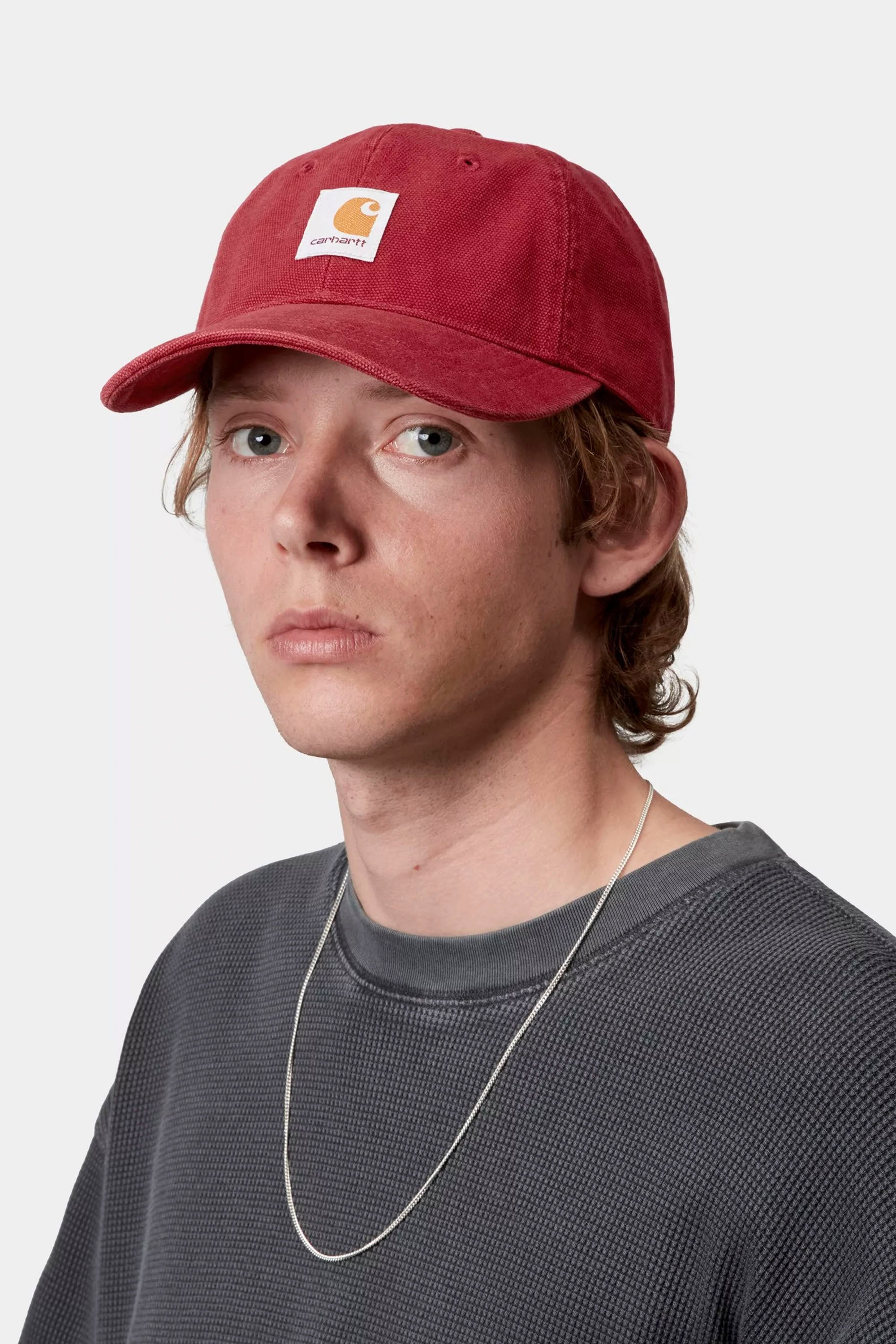 Happylifeshops Carhartt WIP scarlet stone-washed canvas cap adjustable strap six-panel relaxed style