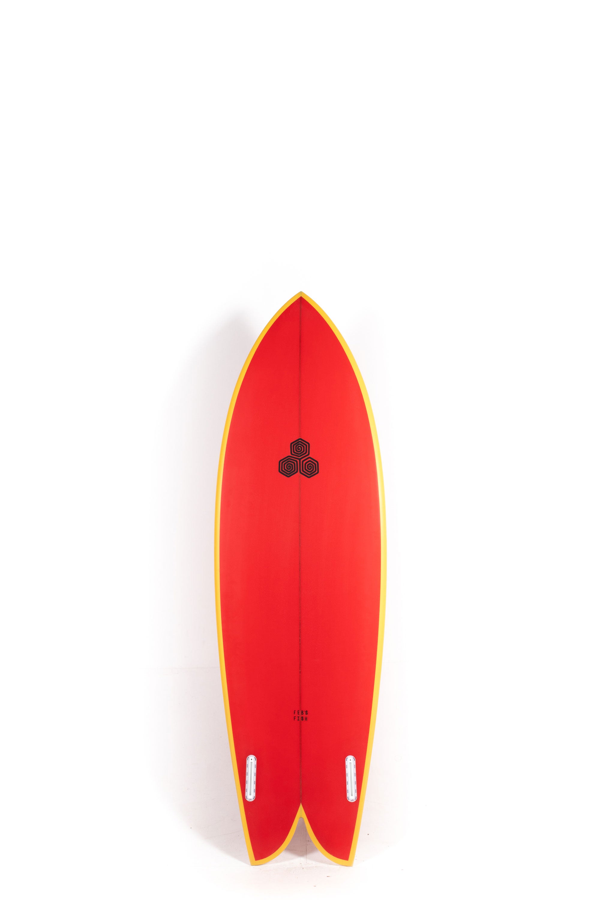 Red and yellow Channel Islands Feb's Fish surfboard size 6'1" at Happylifeshops - 2