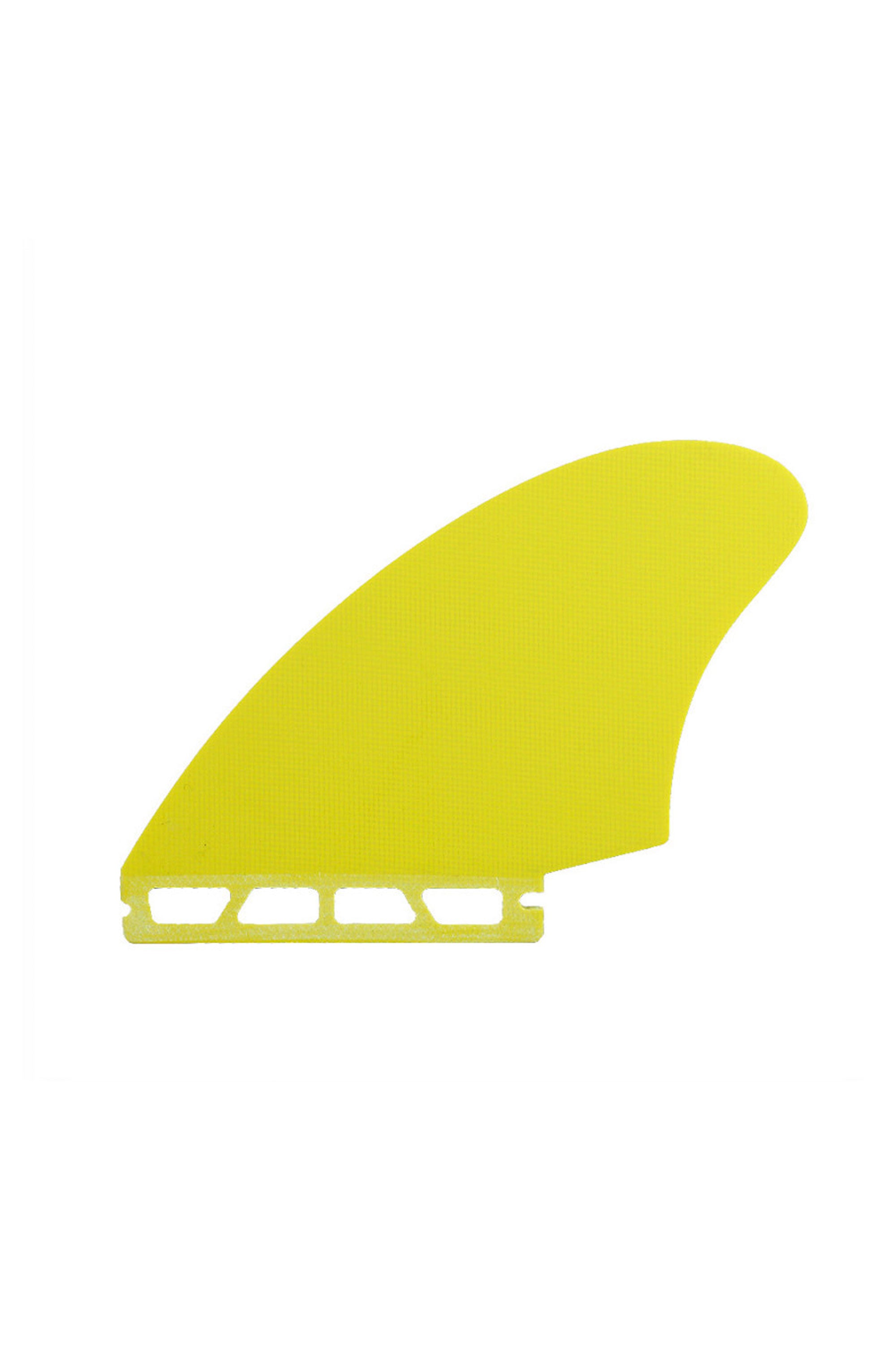 Yellow surfboard fin on a white background