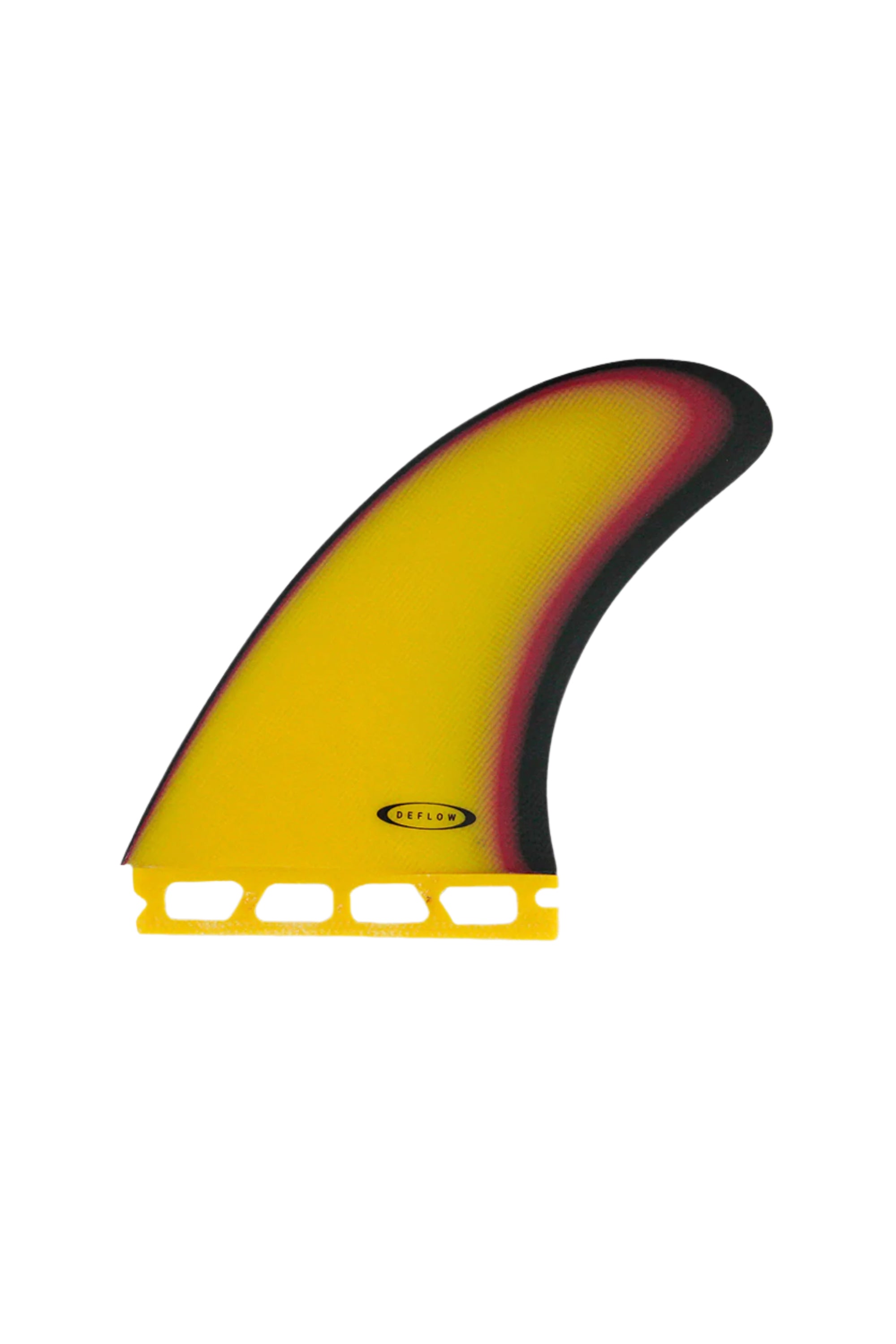 Yellow and red surfboard fin on a white background