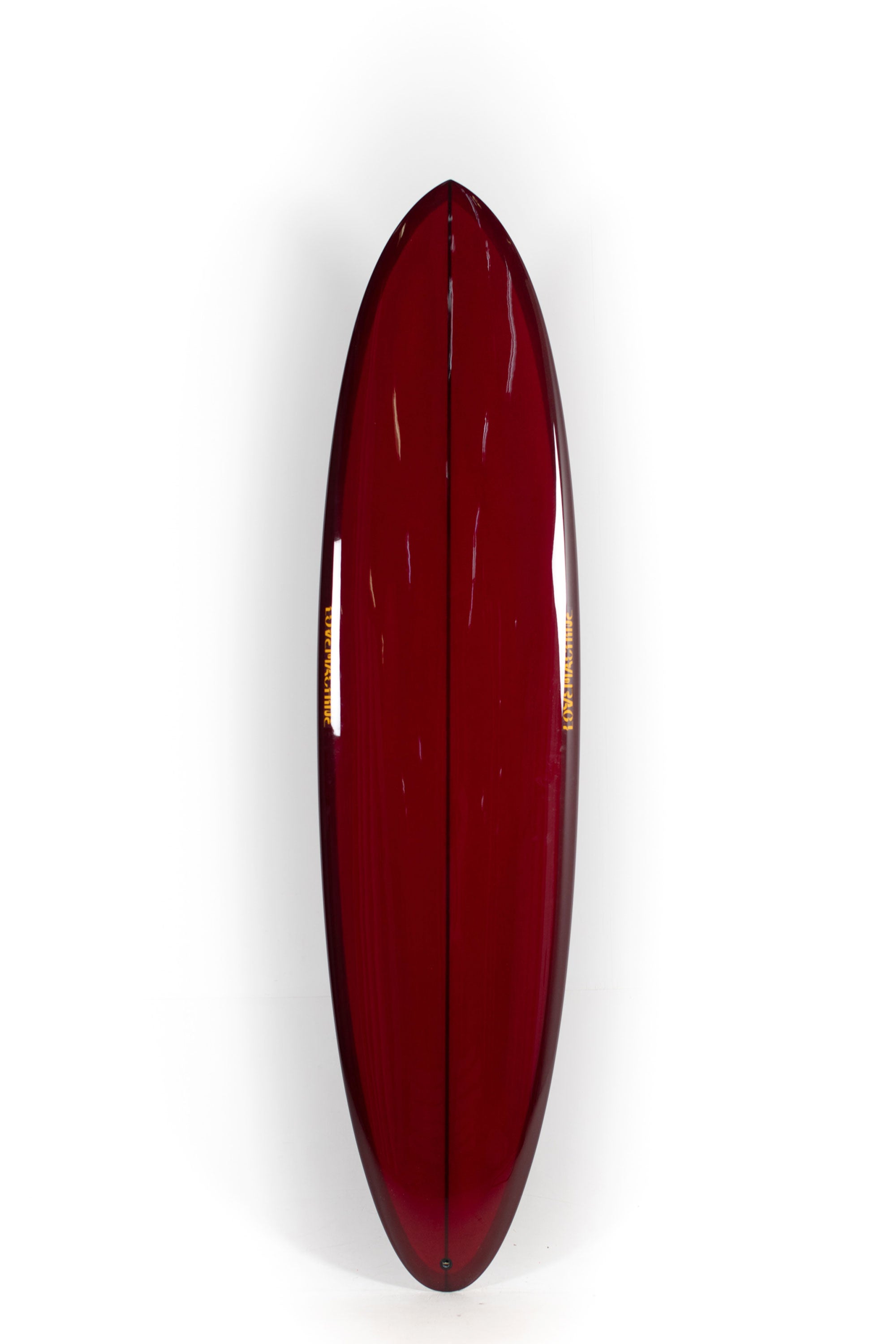Red Lovemachine FM Surfboard with yellow logos size 7'8" at Happylifeshops