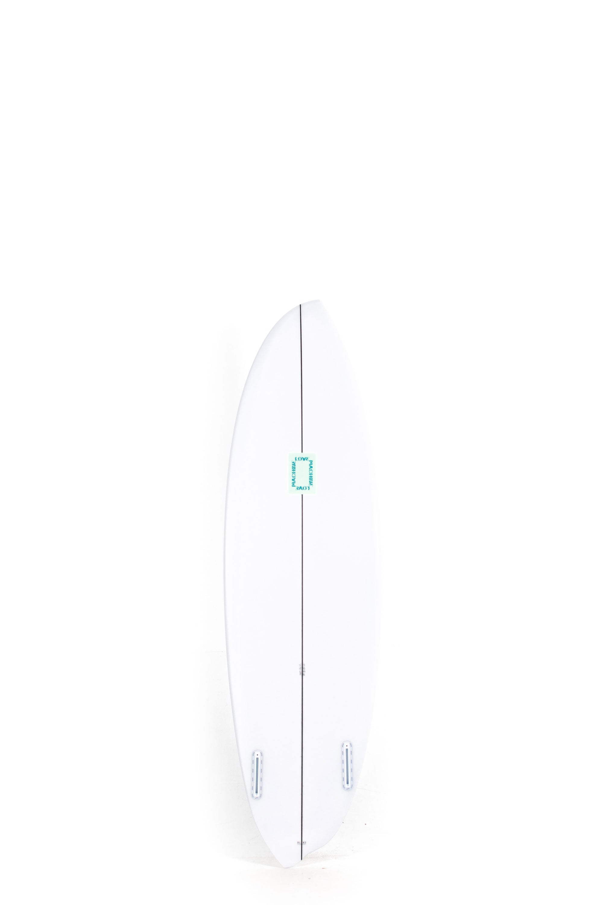 White Lovemachine Zambal Surfboard with blue logo in the middle size 5'9" at Happylifeshops-2