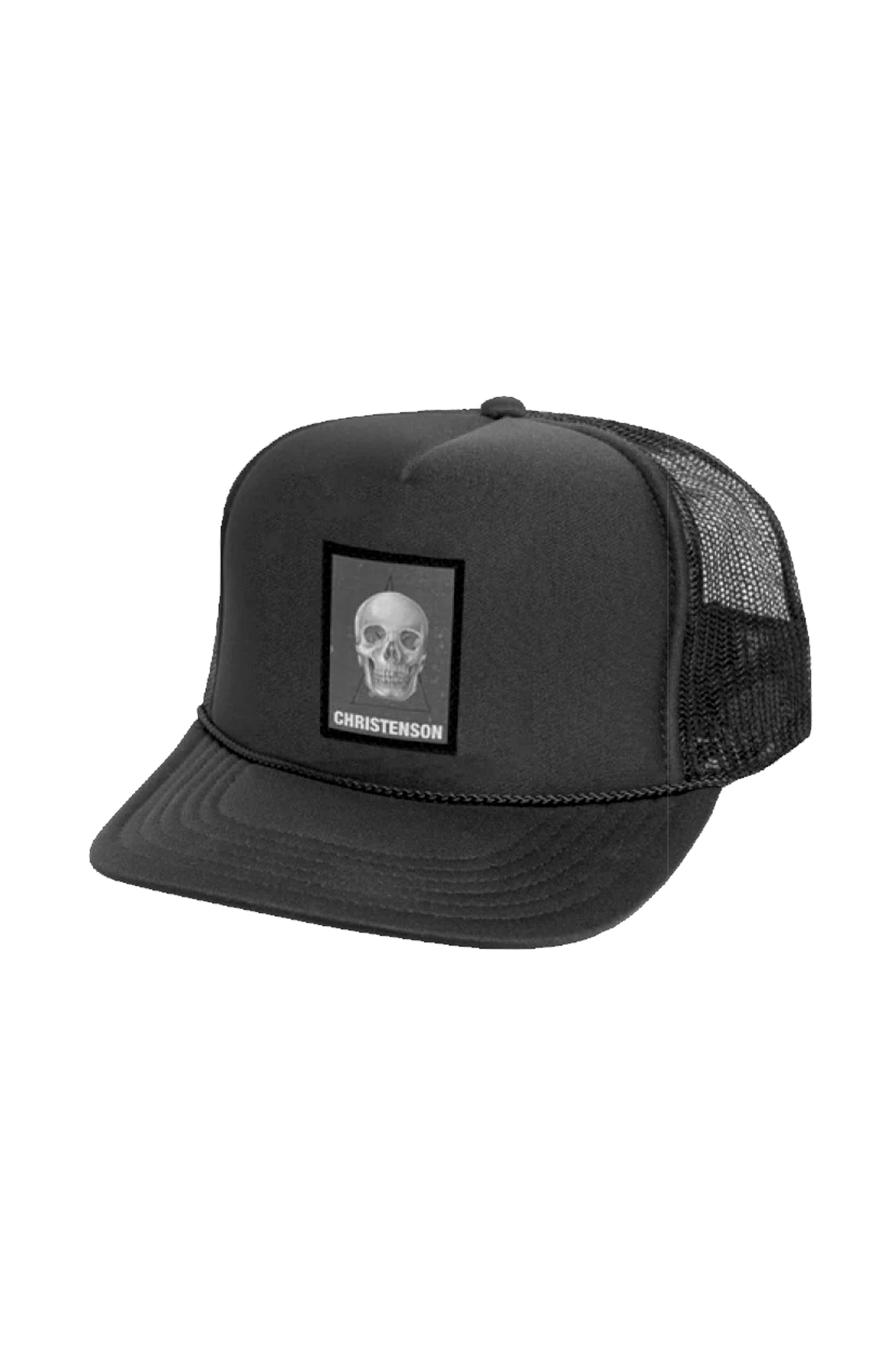 Christenson Black trucker cap with skull patch Happylifeshops