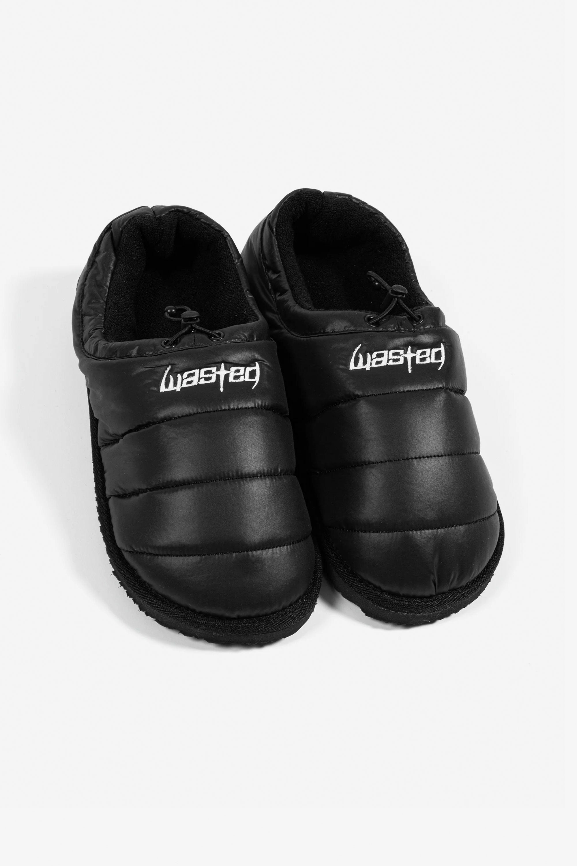 Pair of black slippers with 'Wasted Paris' branding Happylifeshops