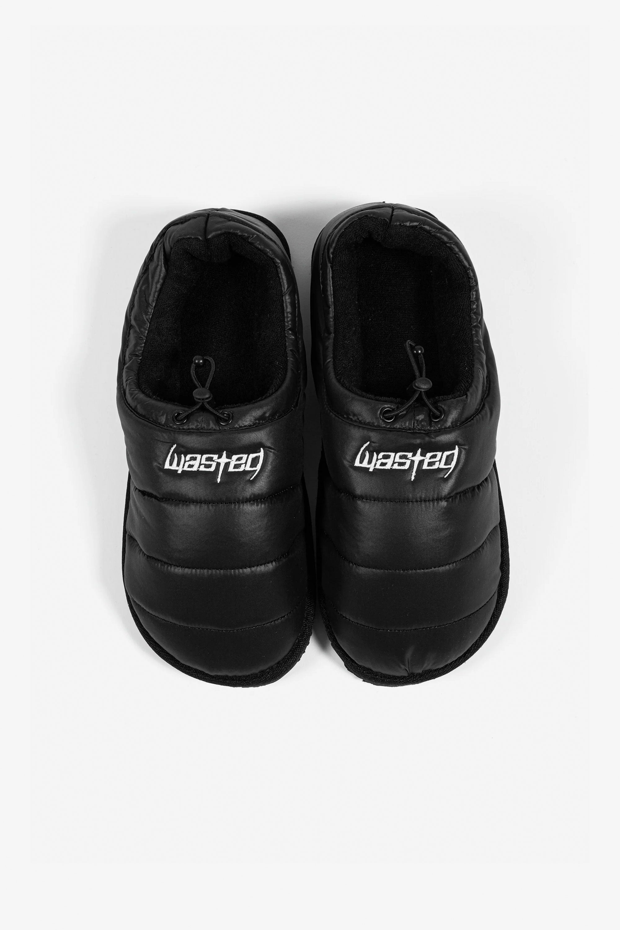 Pair of black slippers with 'Wasted Paris' branding Happylifeshops