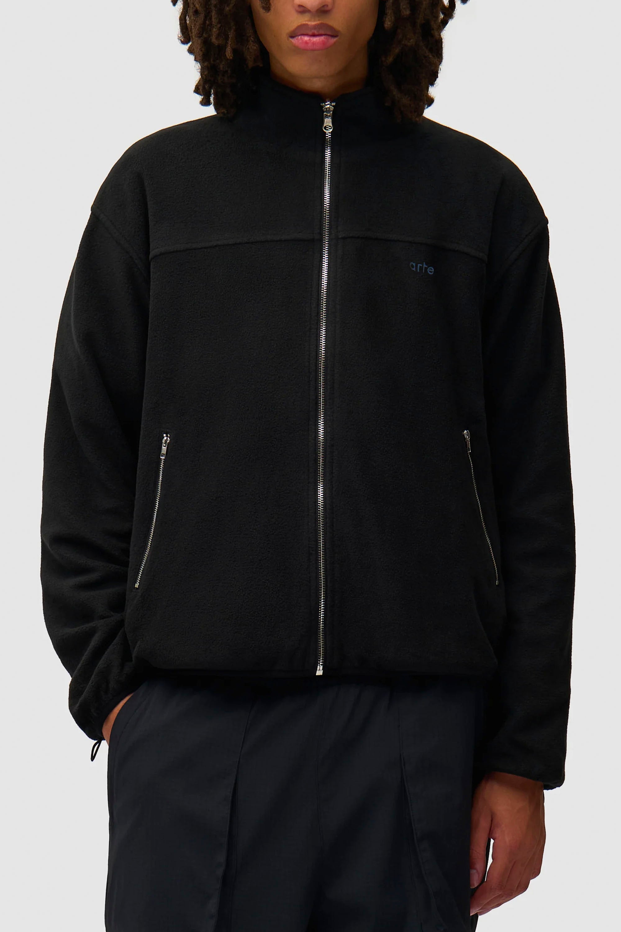 Happylifeshops Arte Antwerp reversible technical polar jacket black water-repellent inner fleece drawcord hem