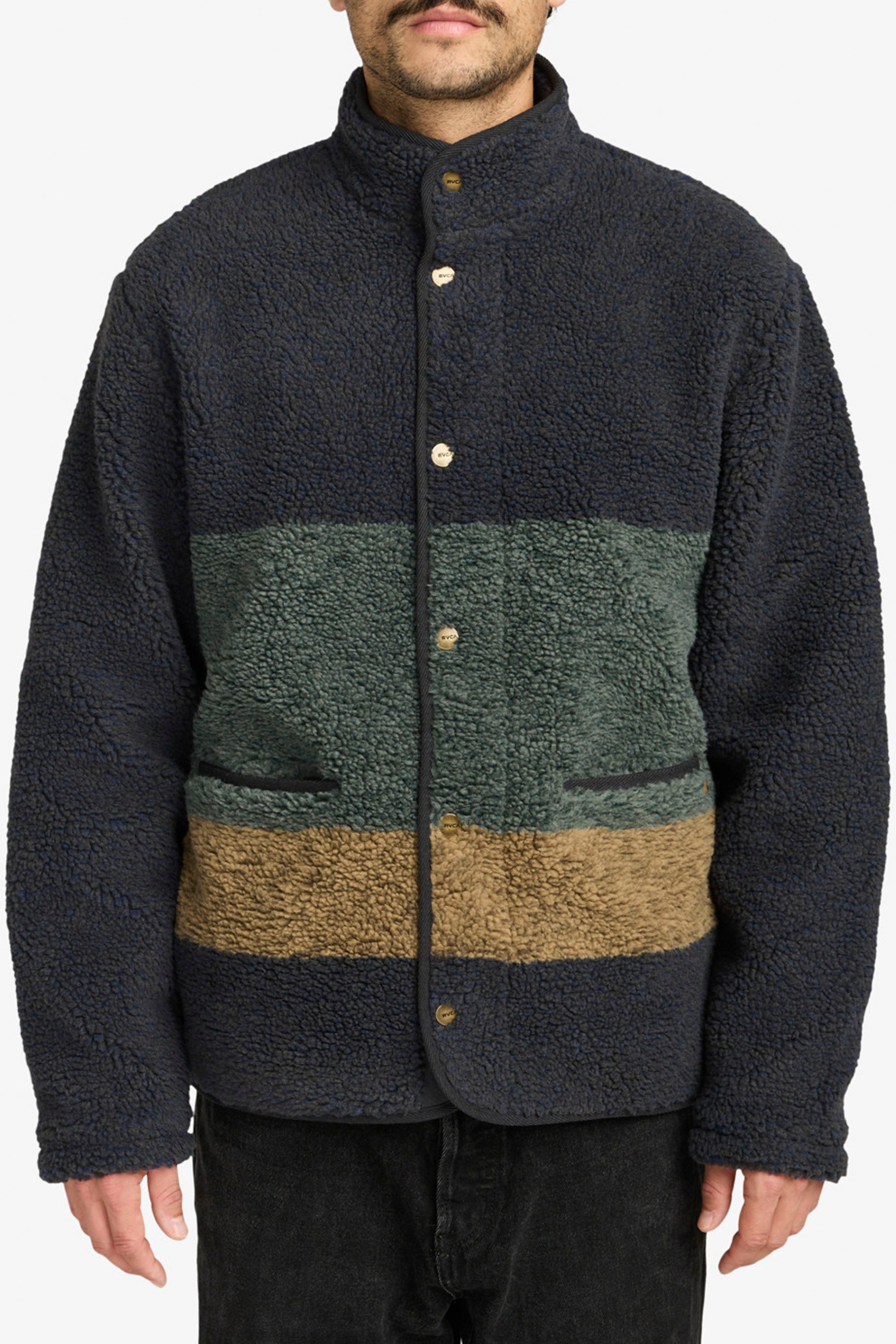 Happylifeshops RVCA Westwood Snap fleece jacket color block button-up soft texture