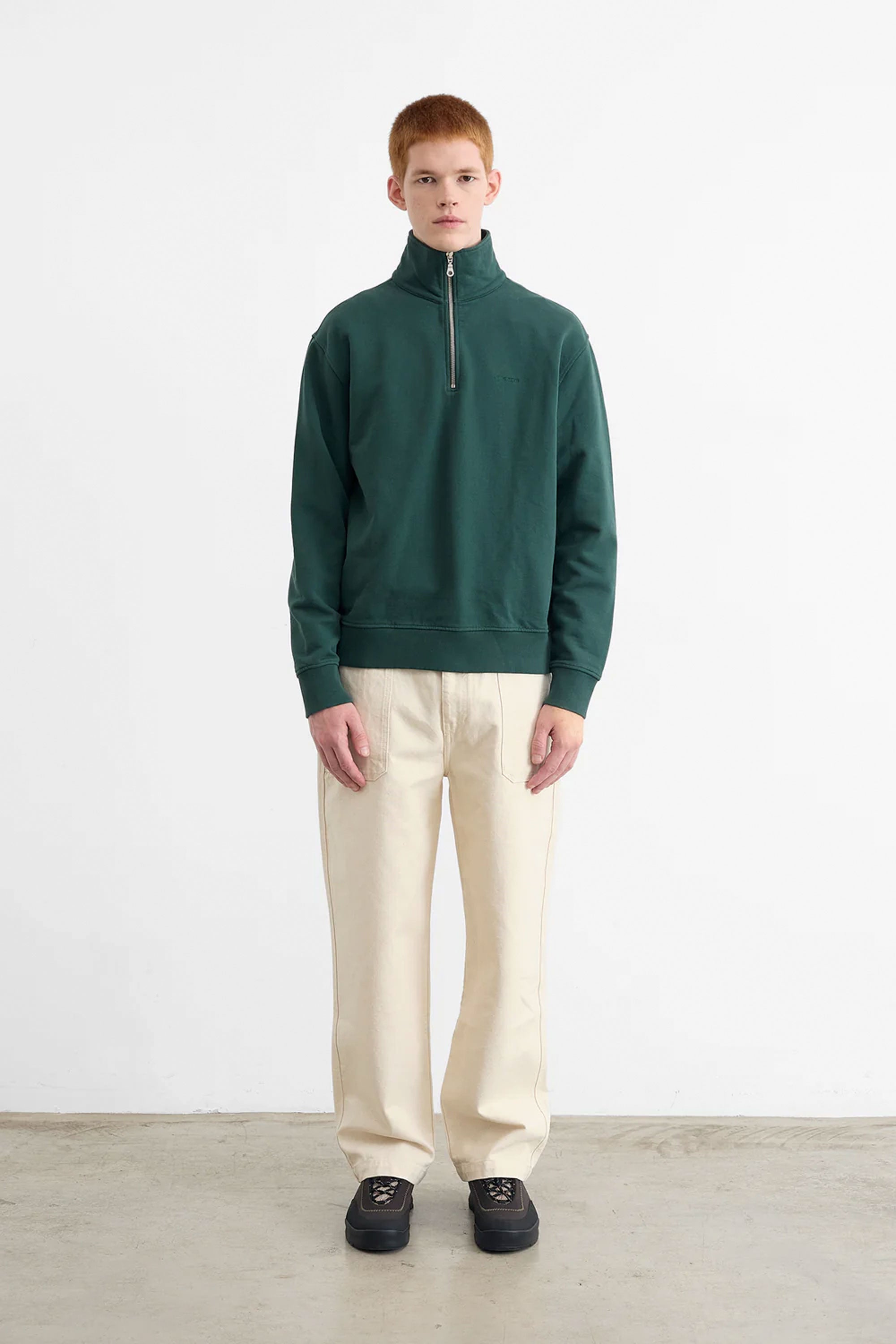 Pukas-Surf-Shop-Man-Polo-Edmmond-Half-Zip-Crew-Plain-Dark-Green-1