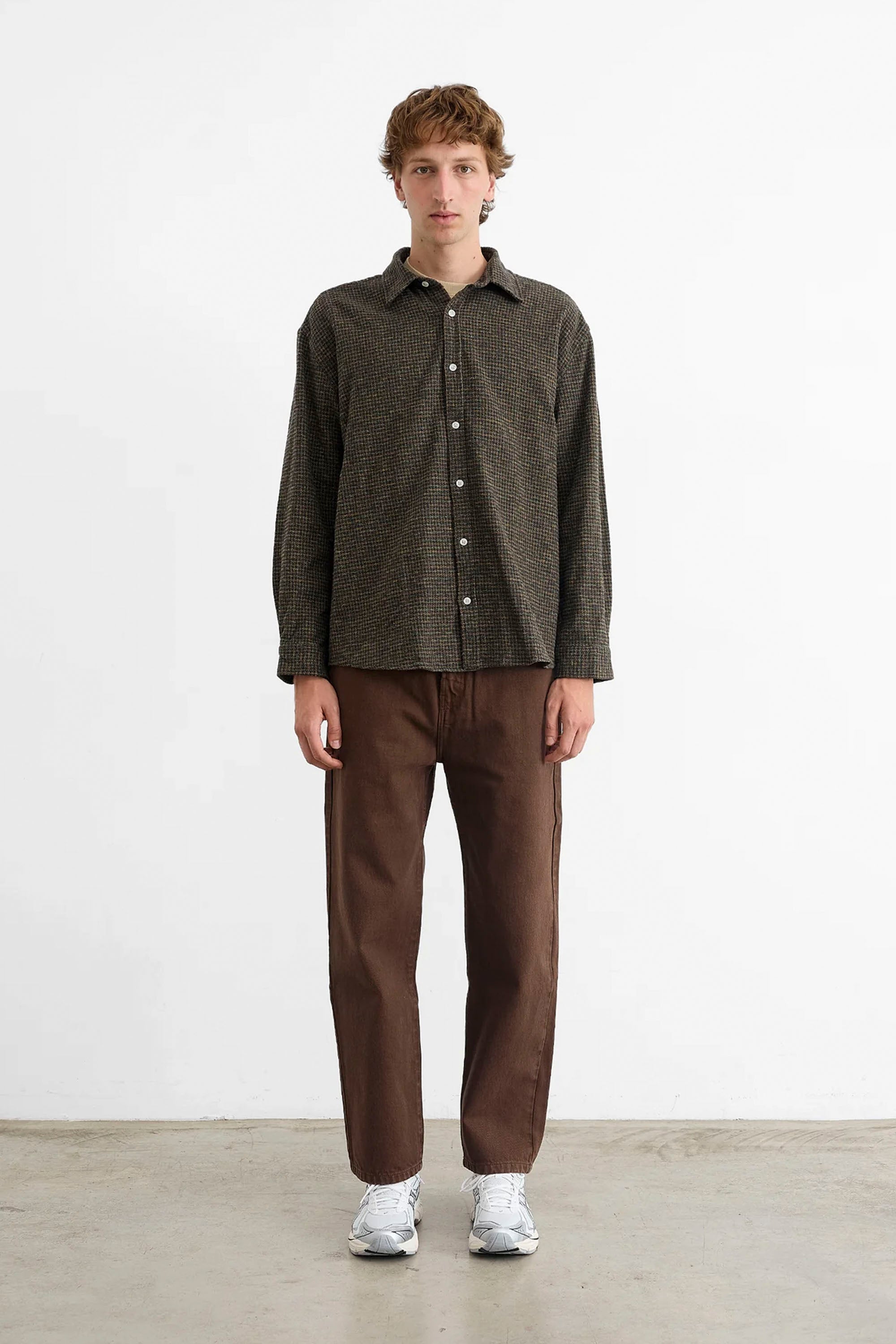 Edmmond Studios Happylifeshops Crosswords Shirt plain chocolate check relaxed fit