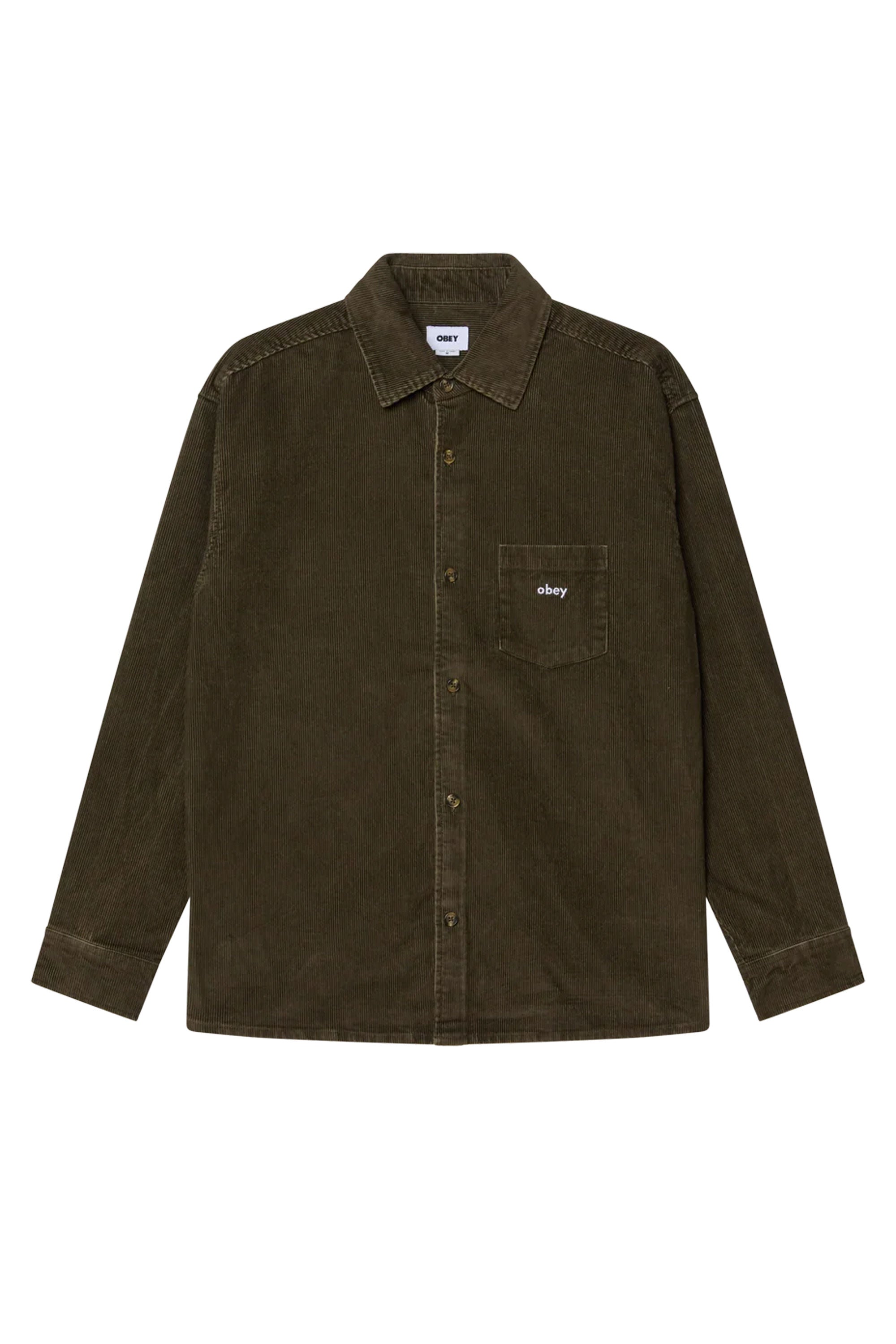 Obey corduroy shirt black olive faded wash man Happylifeshops