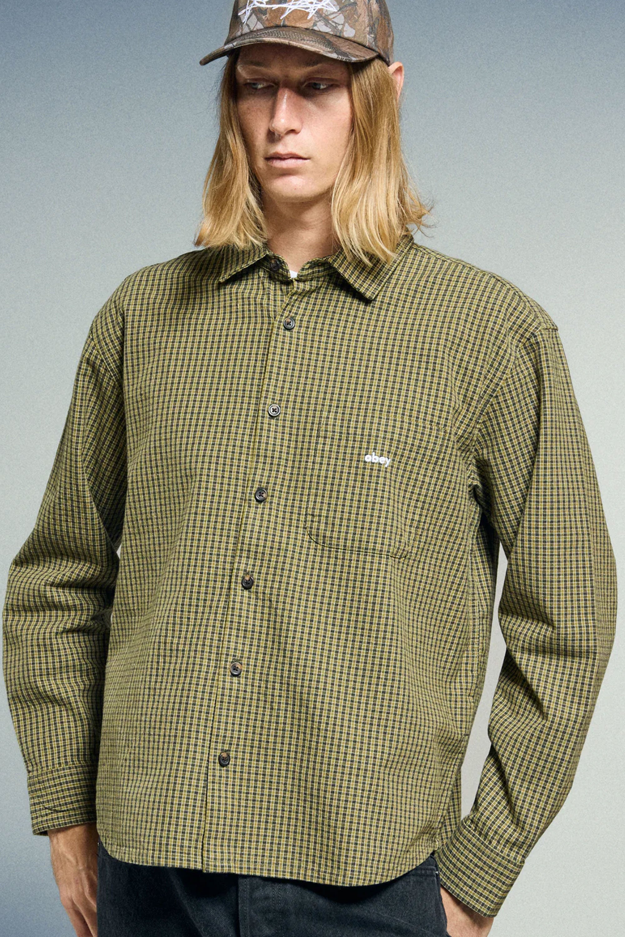 Happylifeshops Man Shirt Obey Jimmy Woven Rosin Multi