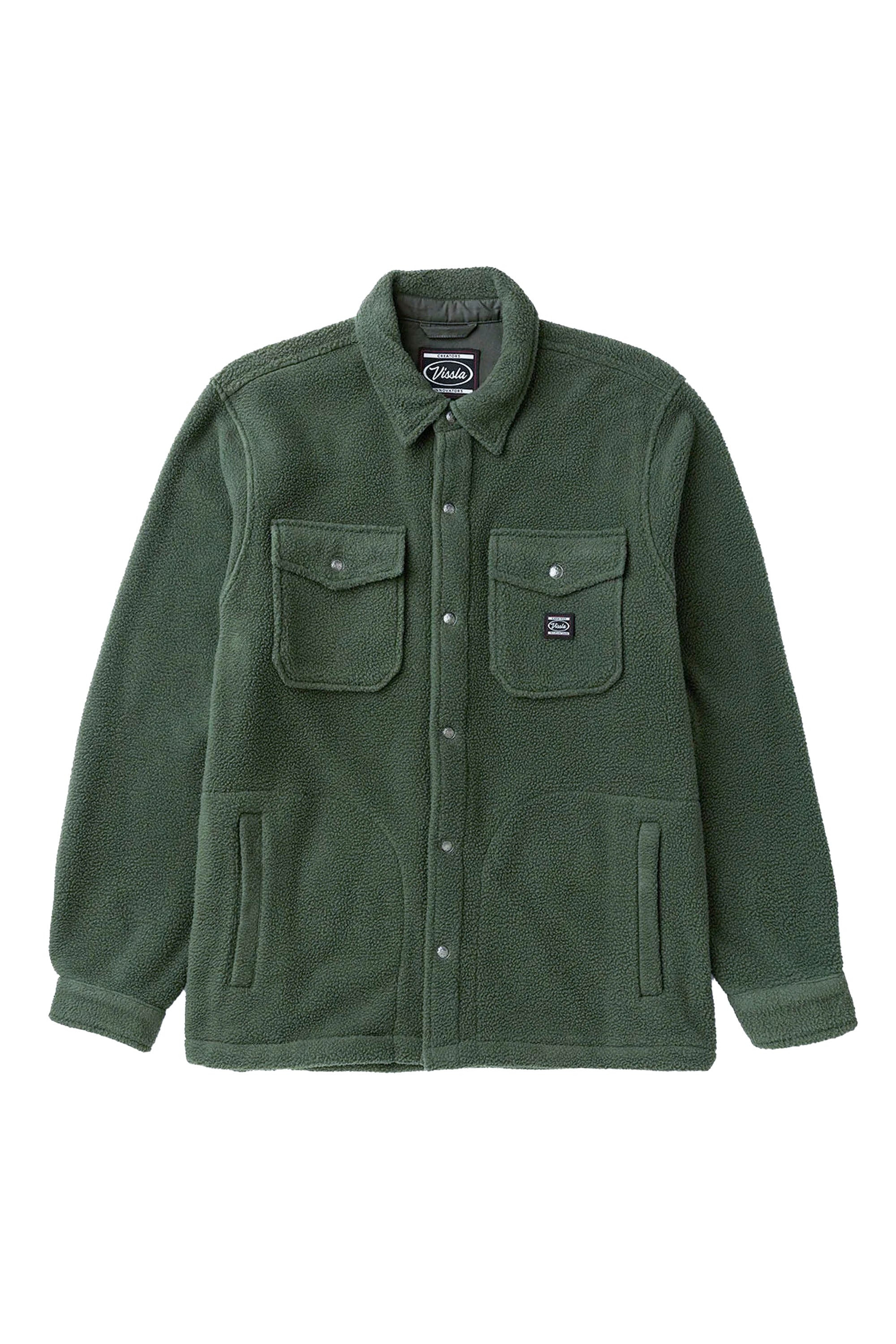 Vissla Happylifeshops Peaks Sherpa Solid Eco Shirt Vintage Green relaxed sherpa overshirt