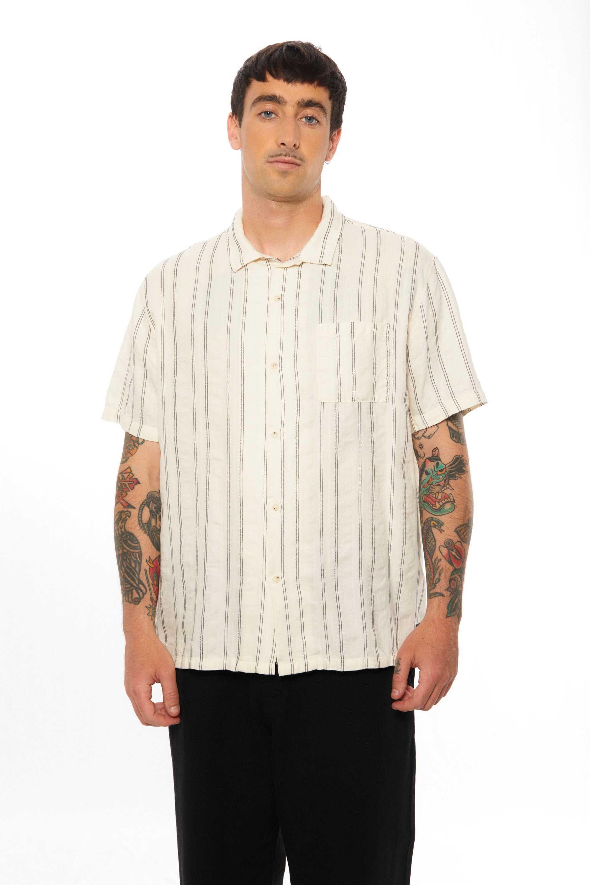 Happylifeshops Man Shirt Pukas Clothing Linen Stripes Shirt Cream