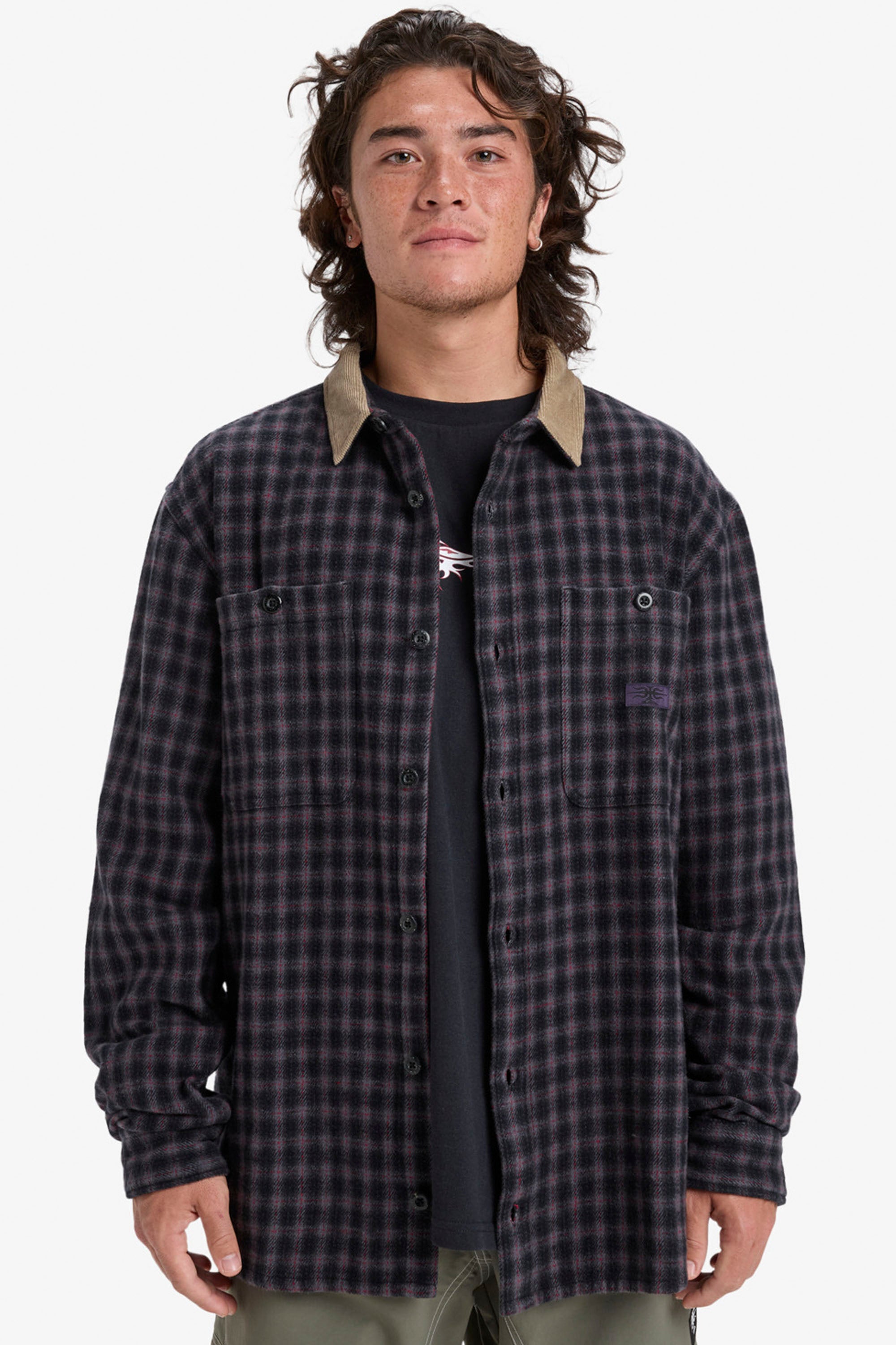 Happylifeshops Quiksilver desert sand check long-sleeve shirt relaxed fit casual style