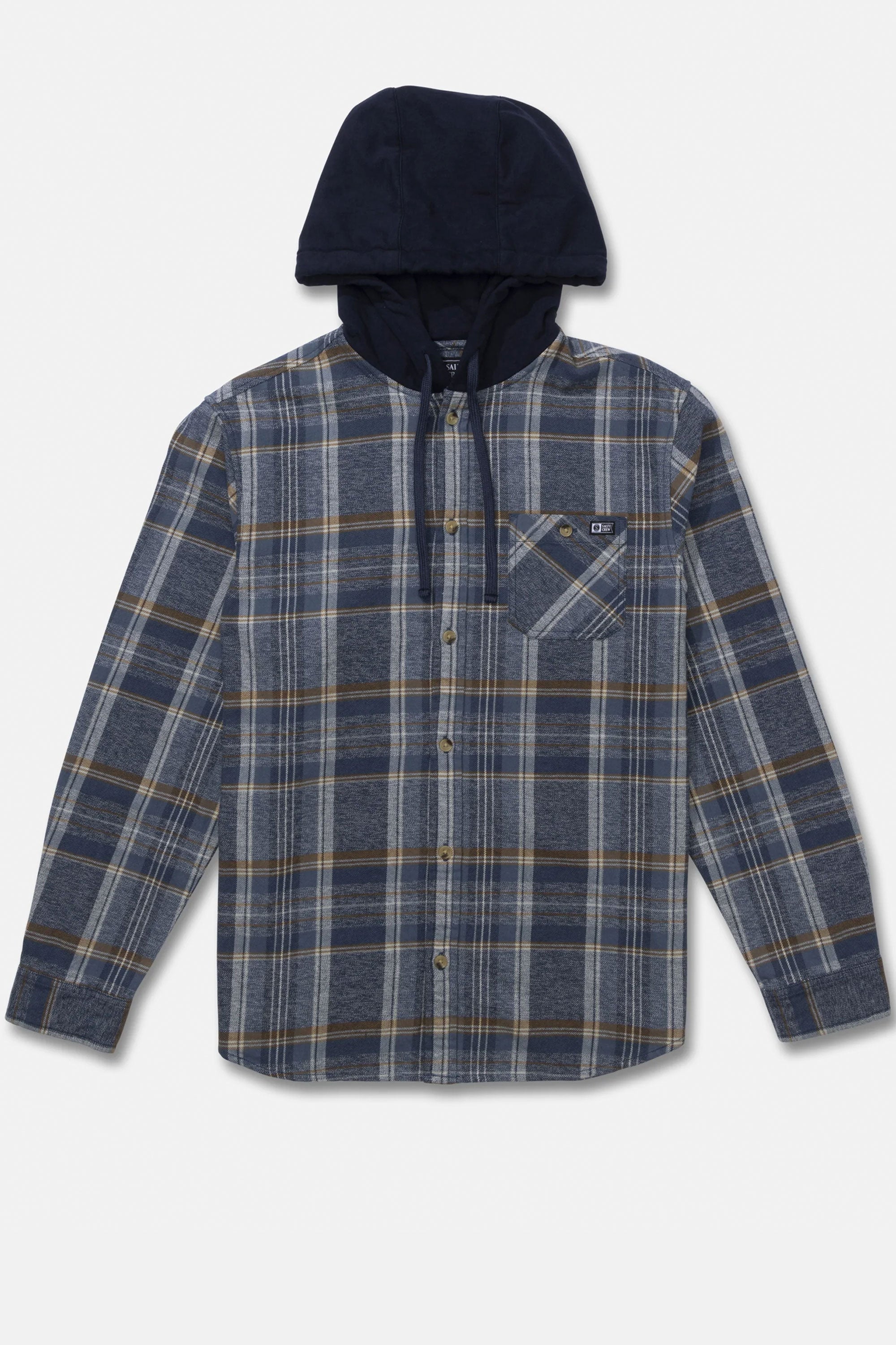 Happylifeshops Salty Crew men’s hooded flannel shirt in midnight navy