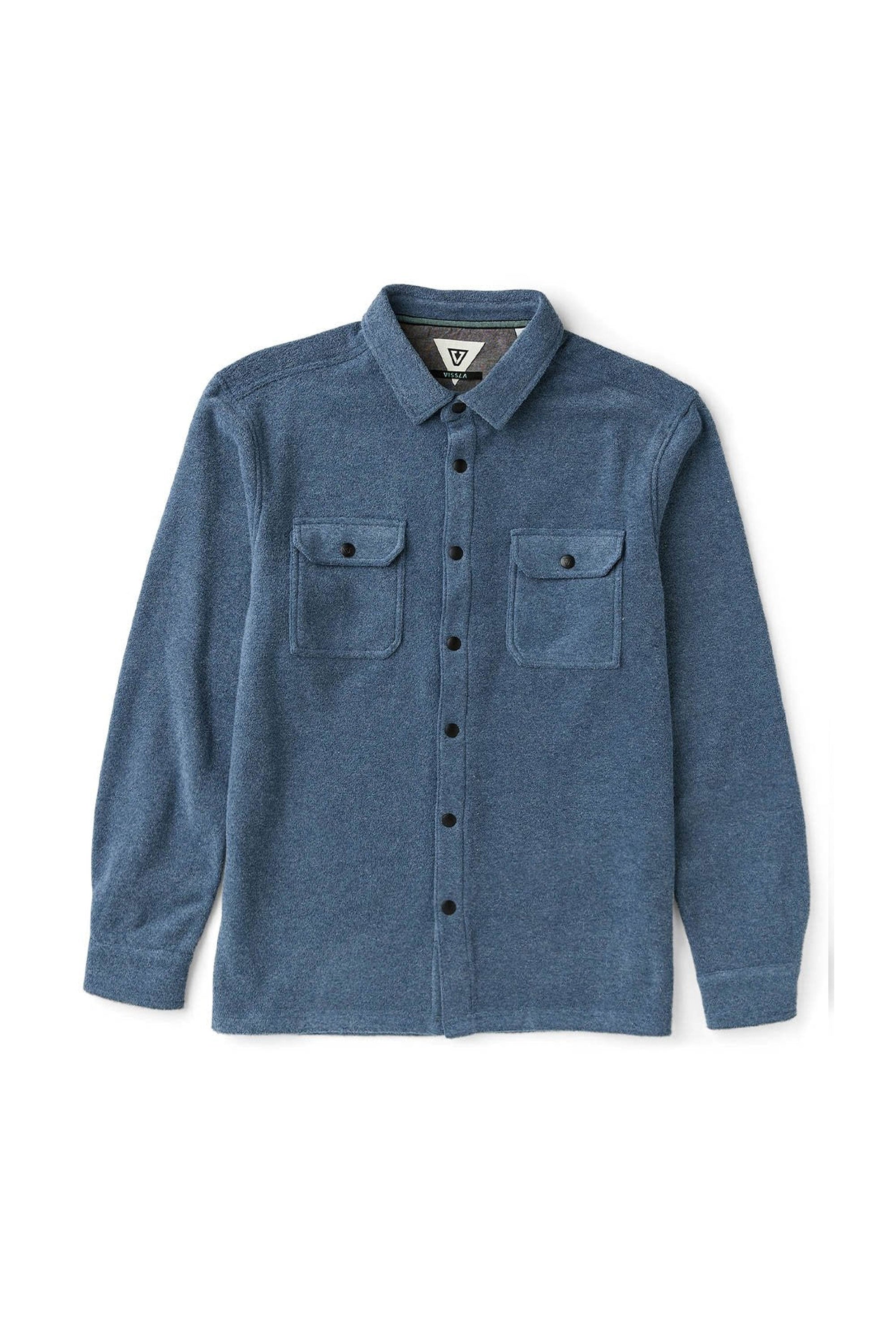 Vissla Happylifeshops Looper Terry Eco LS Shirt Dark Denim relaxed textured shirt