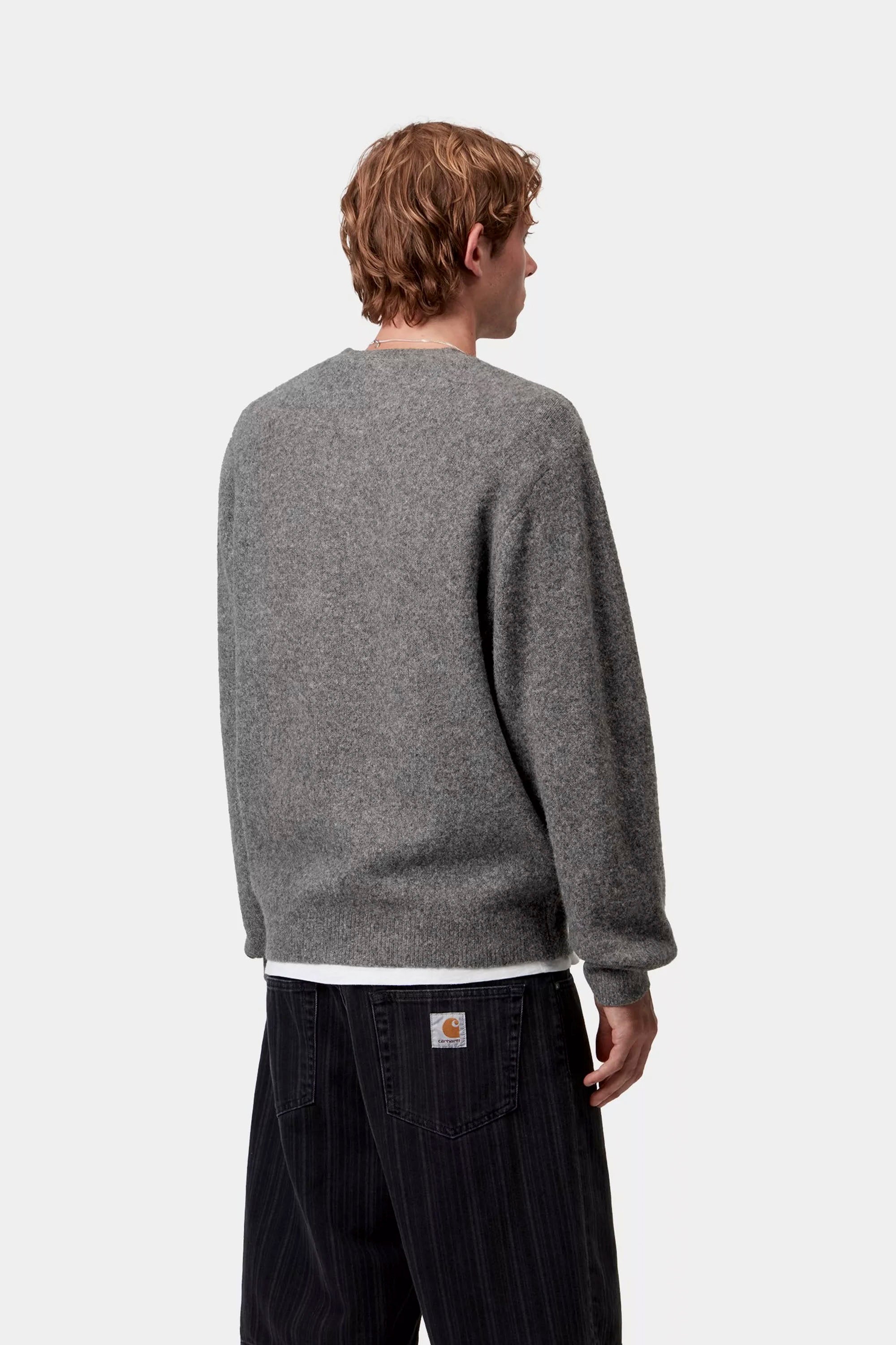 Happylifeshops Carhartt WIP graphite knit sweater relaxed fit minimal embroidered logo