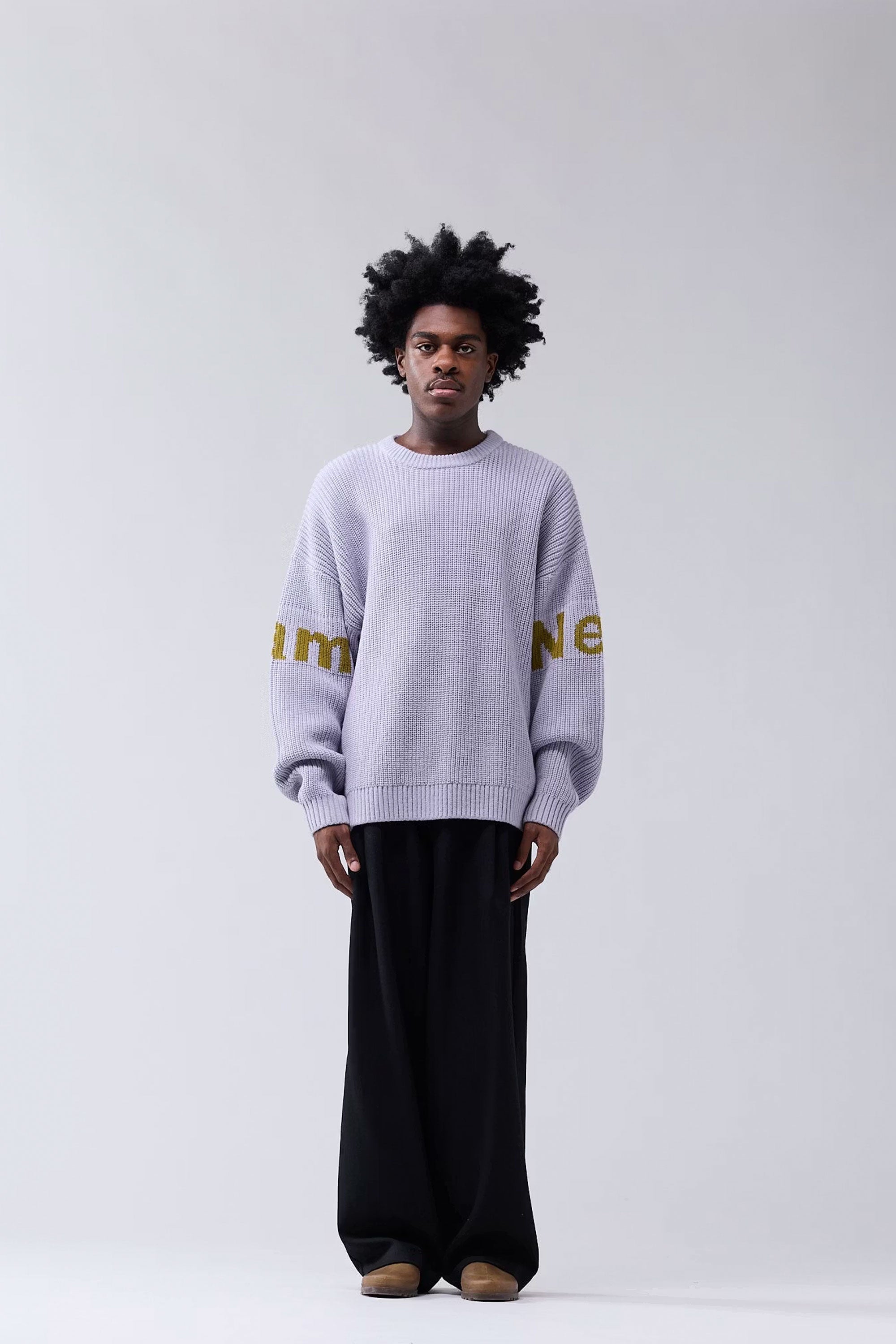 Happylifeshops Man Sweat New Amsterdam Name Crew Knit Sea Fog