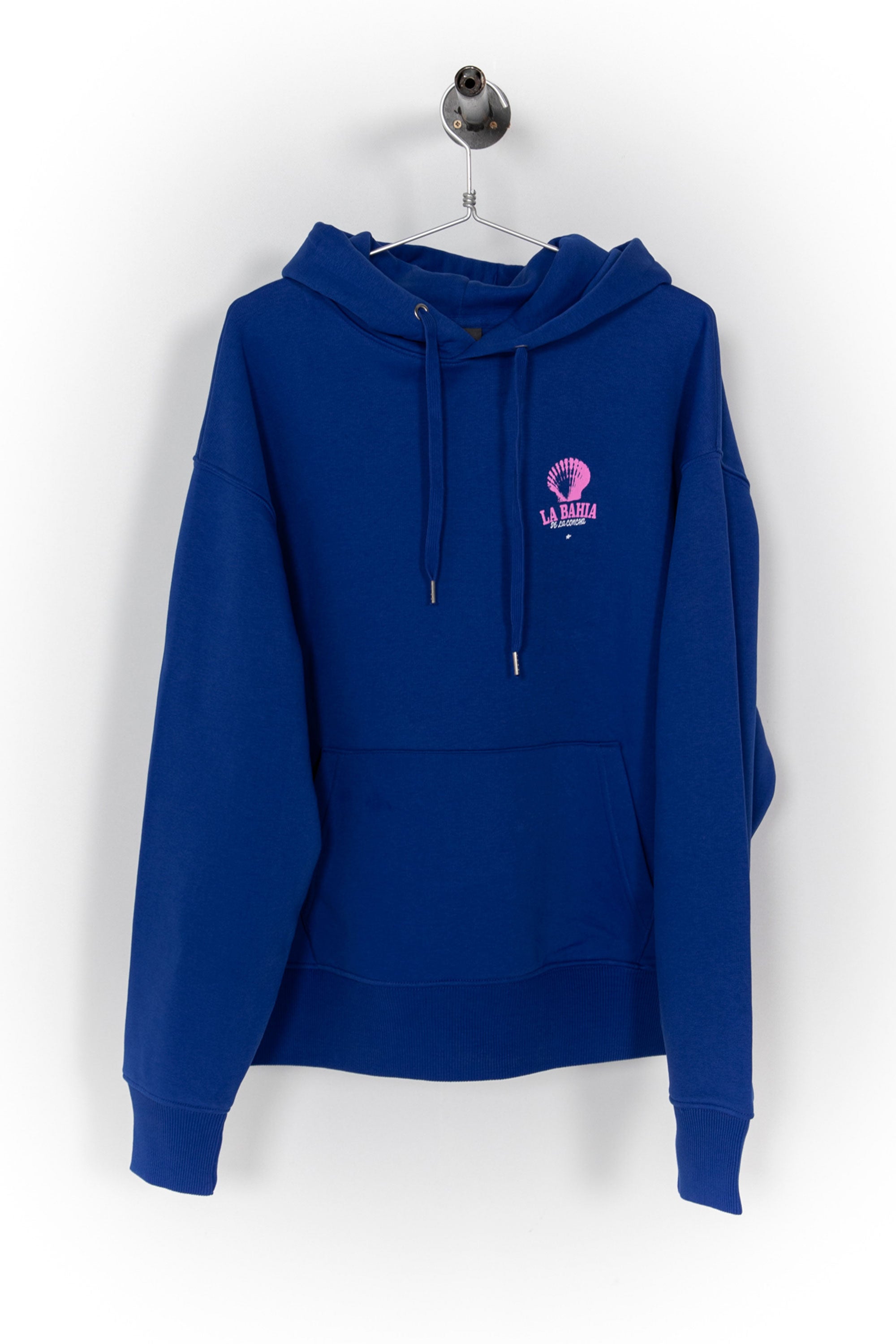 Happylifeshops Bahia royal blue hoodie with pink La Concha Bay graphic front and back