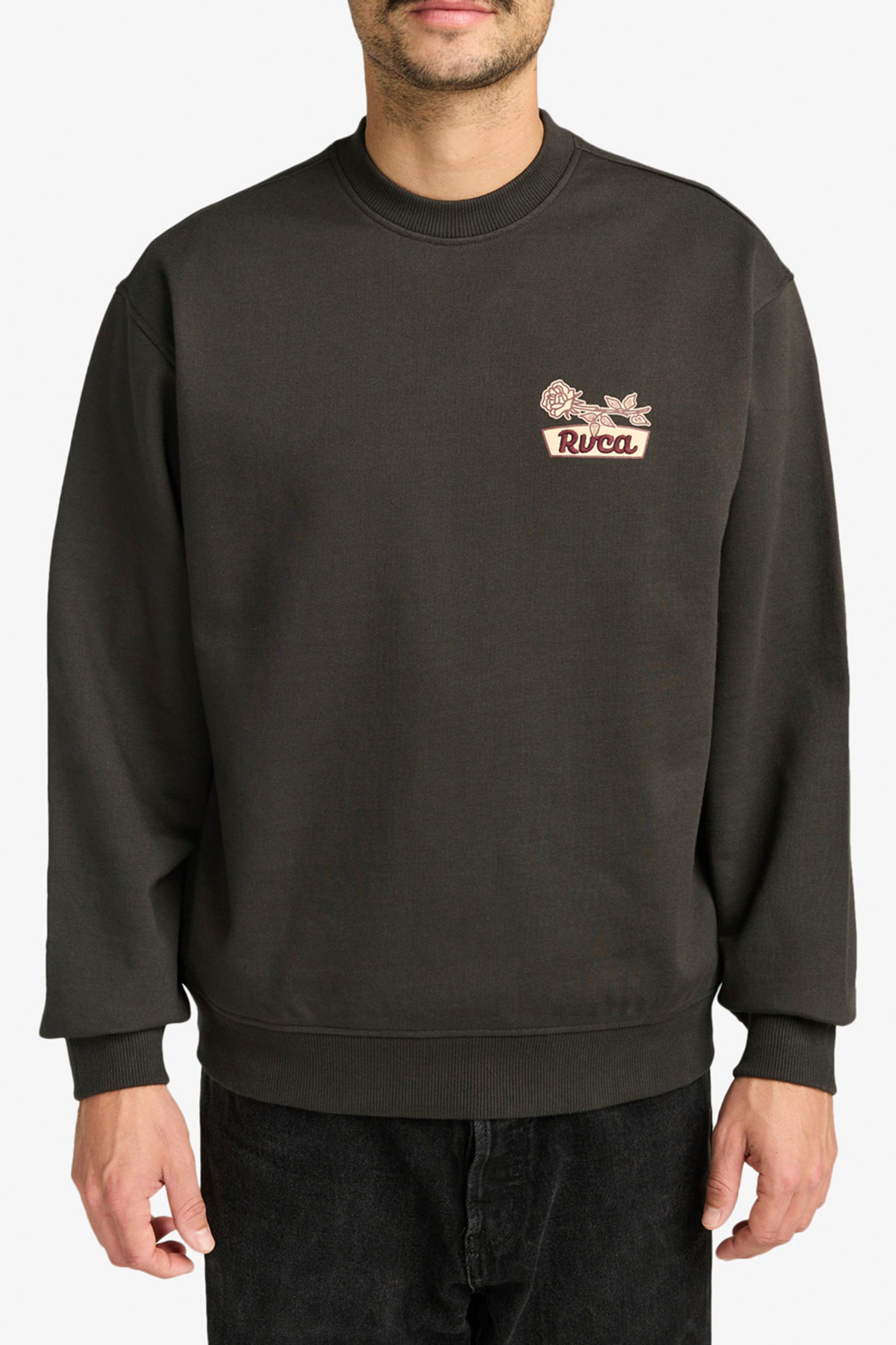 Happylifeshops RVCA Rose Sign sweatshirt black cotton fleece graphic front and back