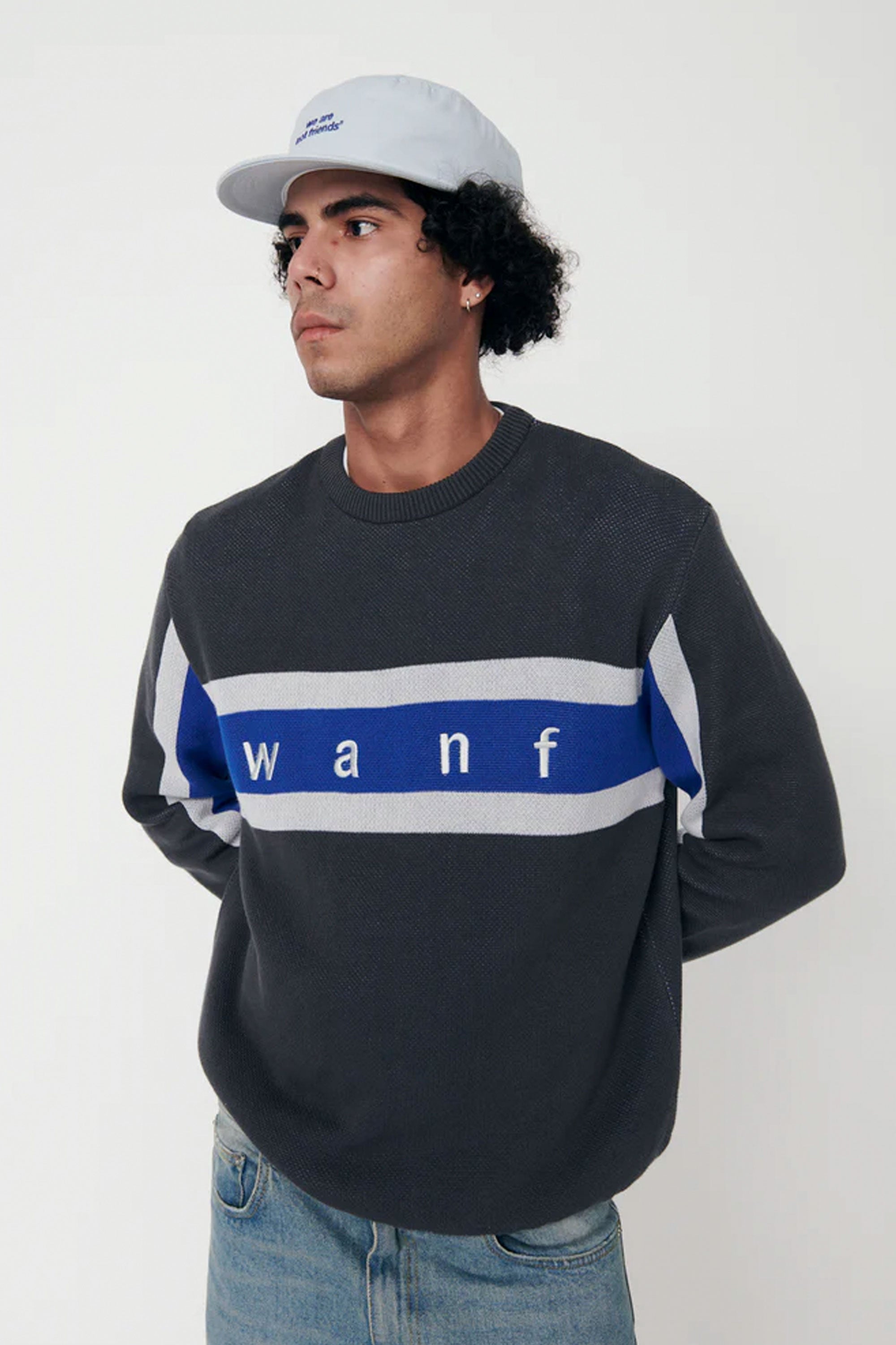 Happylifeshops Man Sweat WANF Stripes Black Sweater Black