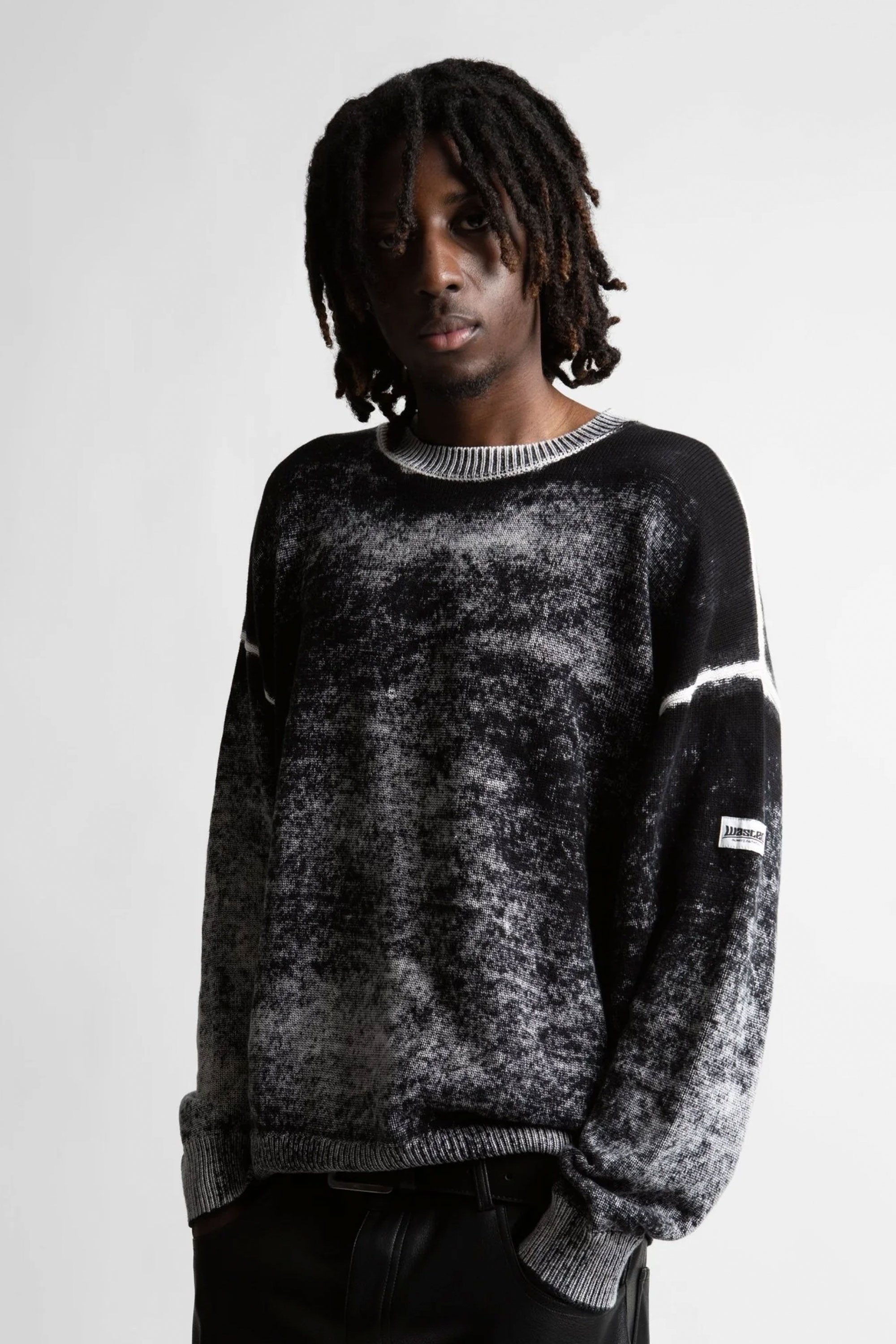 Wasted Paris black and gray marbled sweater with brand logo Happylifeshops