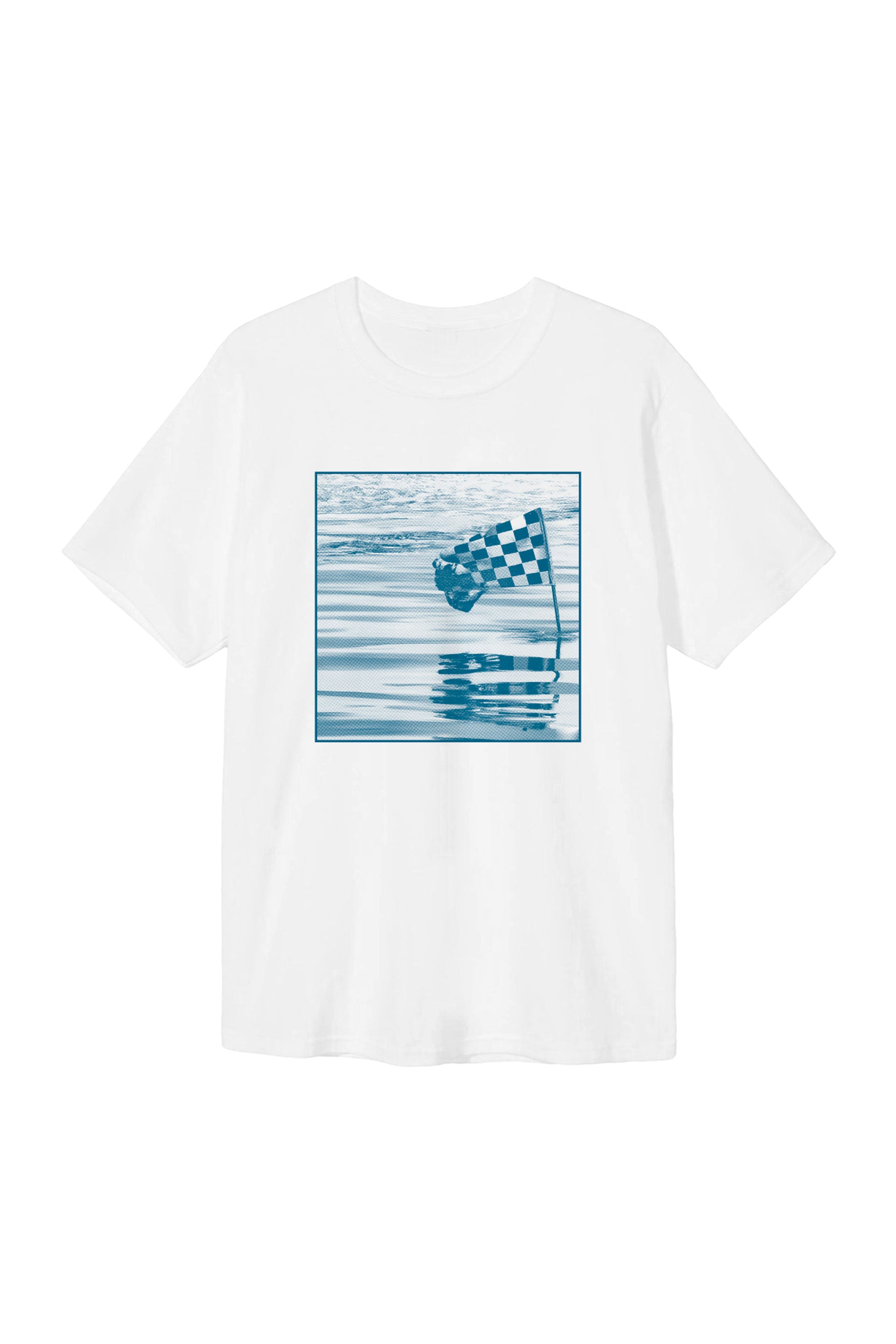 Happylifeshops Christenson White t-shirt with a blue graphic design 