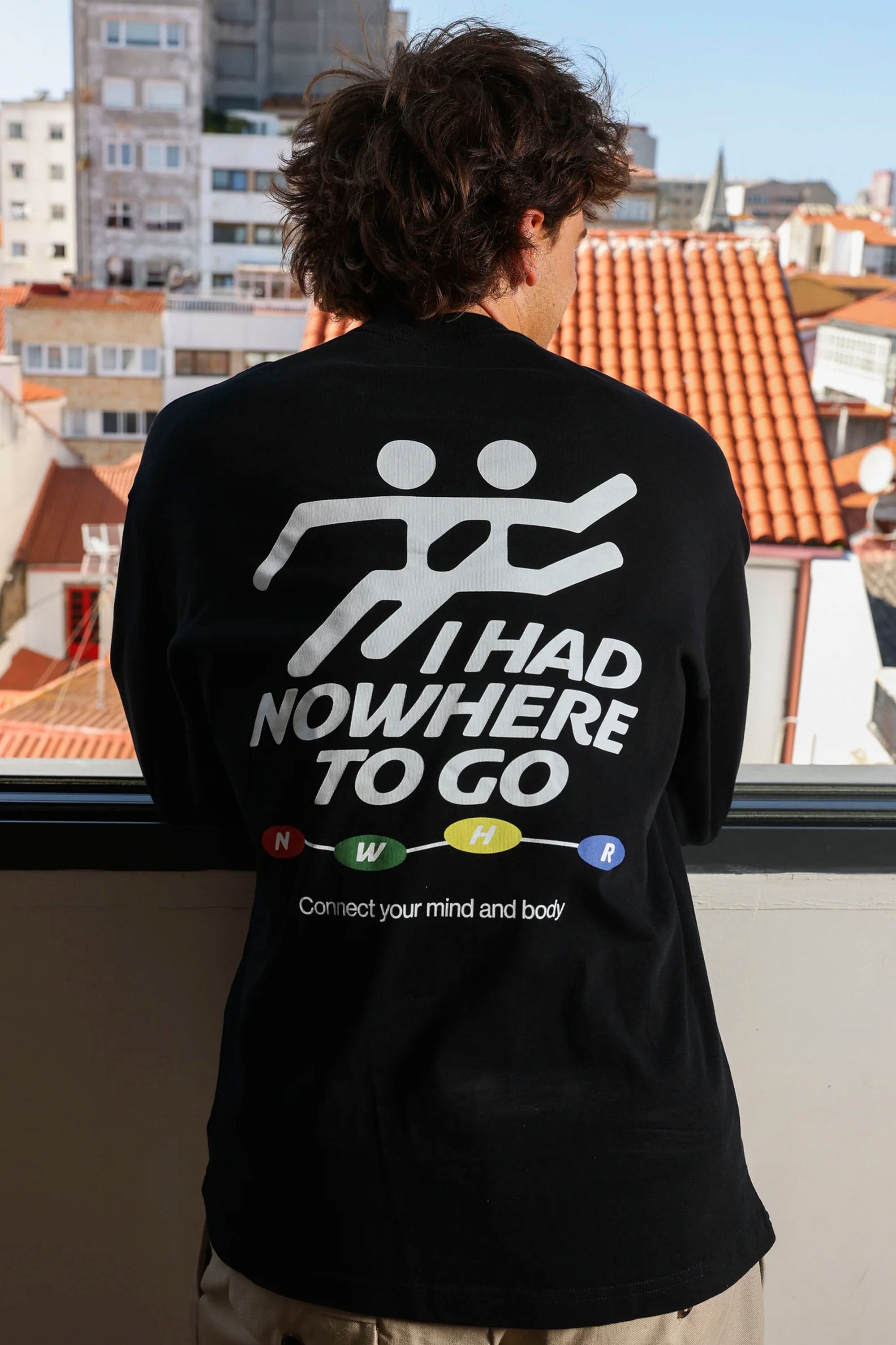 NWHR Black t-shirt with white text and graphics Happylifeshops