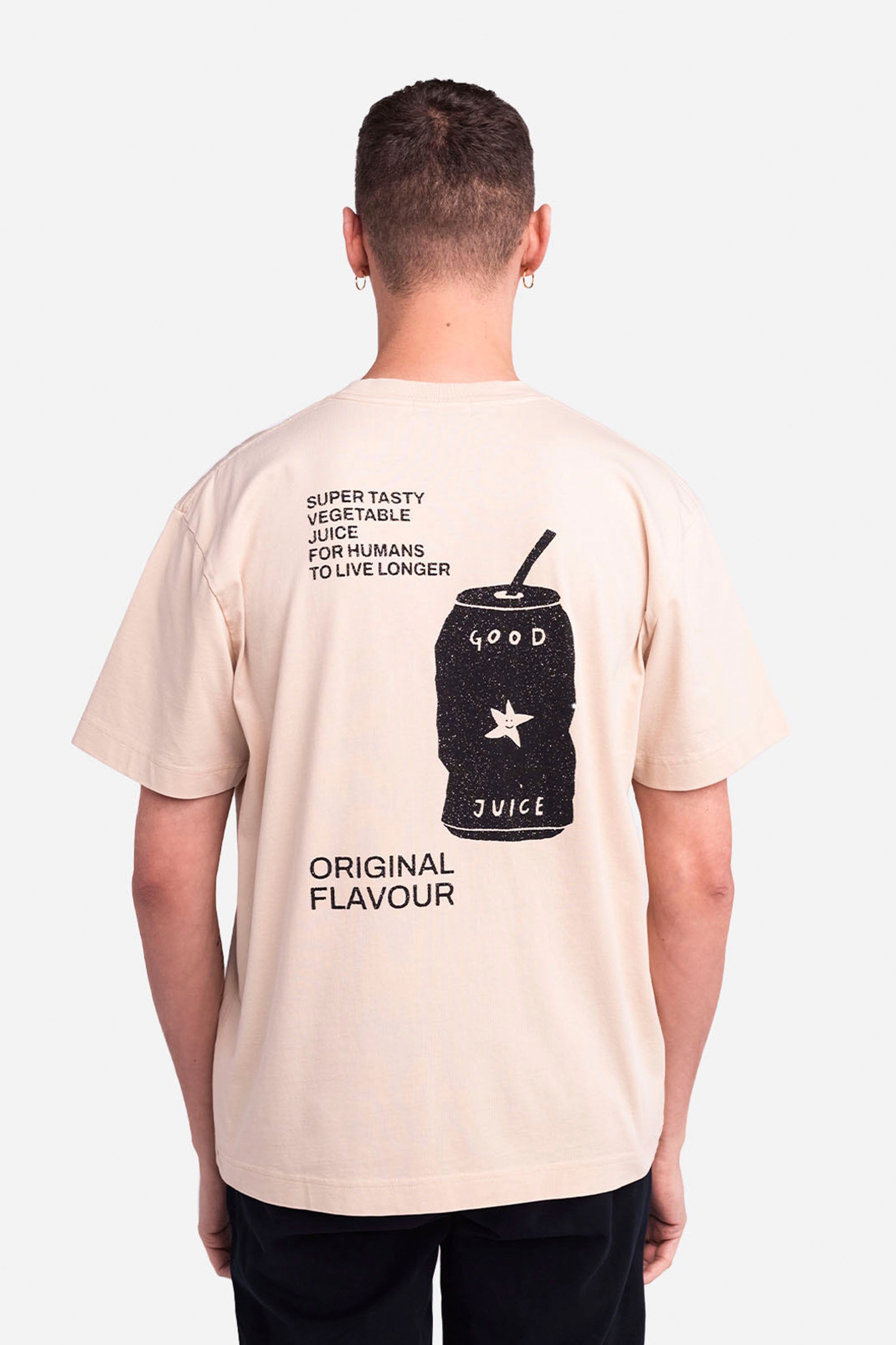 Olow Happylifeshops cream loose tee with subtle graphic prints relaxed drape