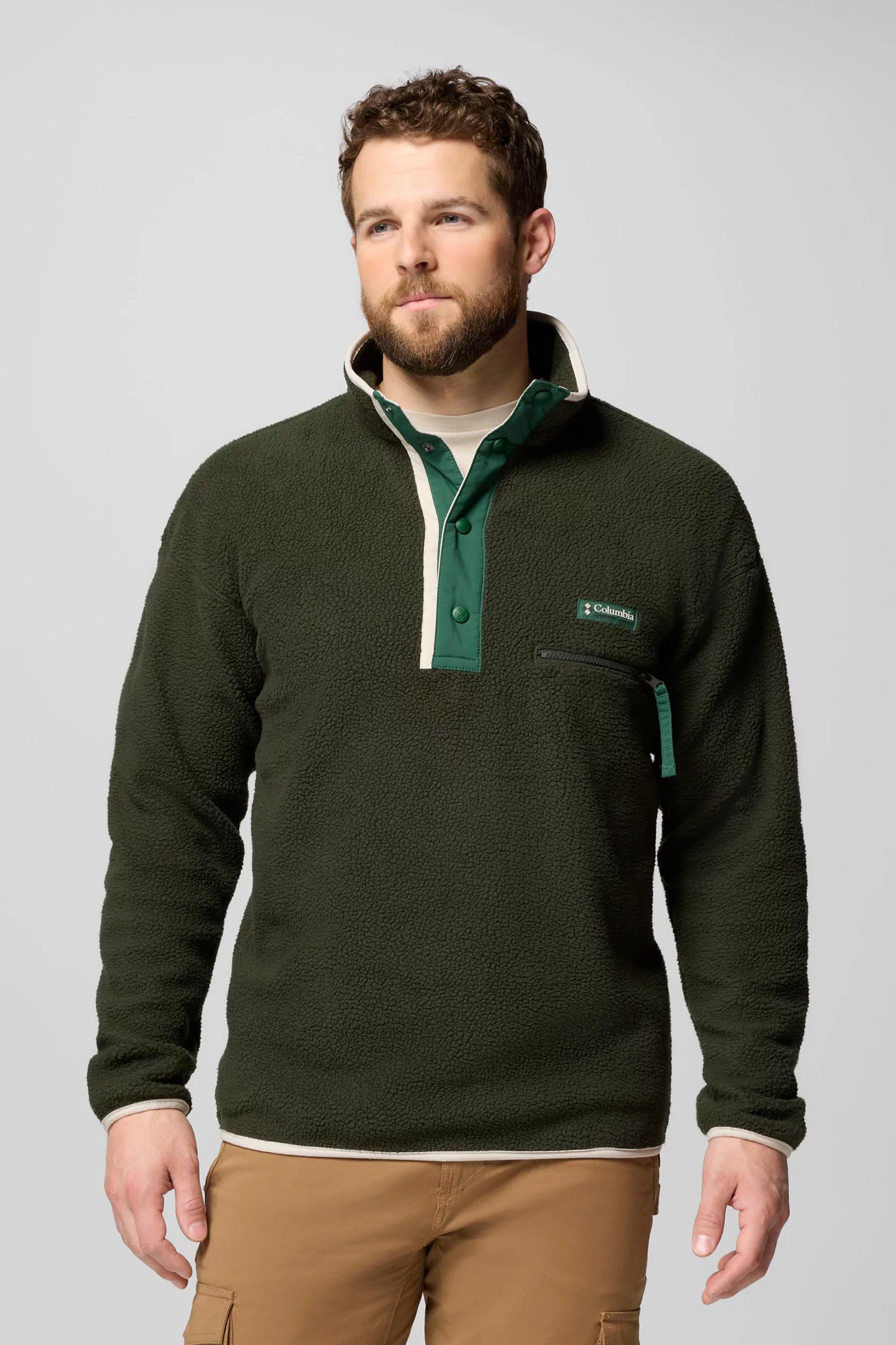 Happylifeshops Columbia men’s half snap fleece pullover in Greenscape