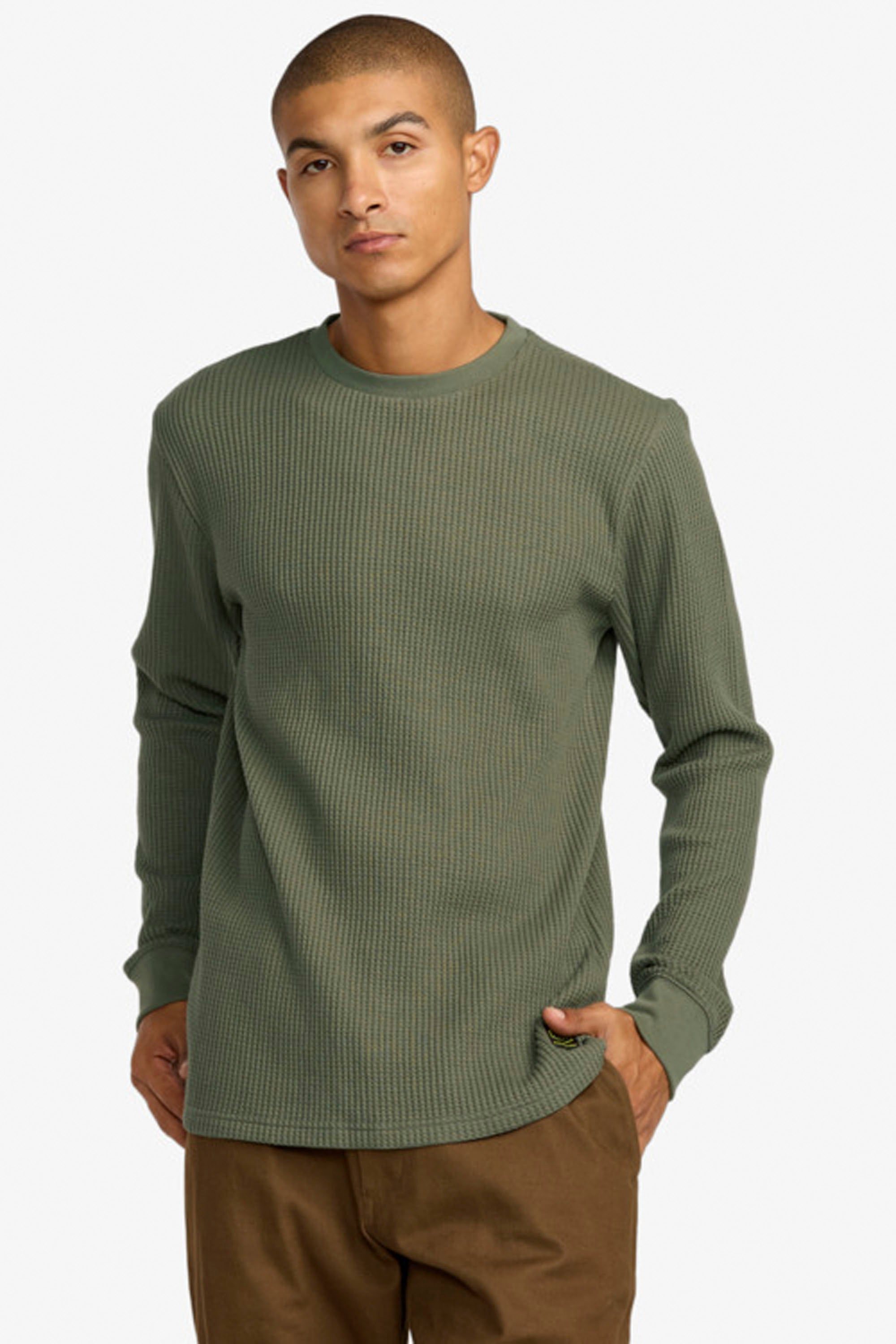 Happylifeshops RVCA waffle knit thermal tee in Olive