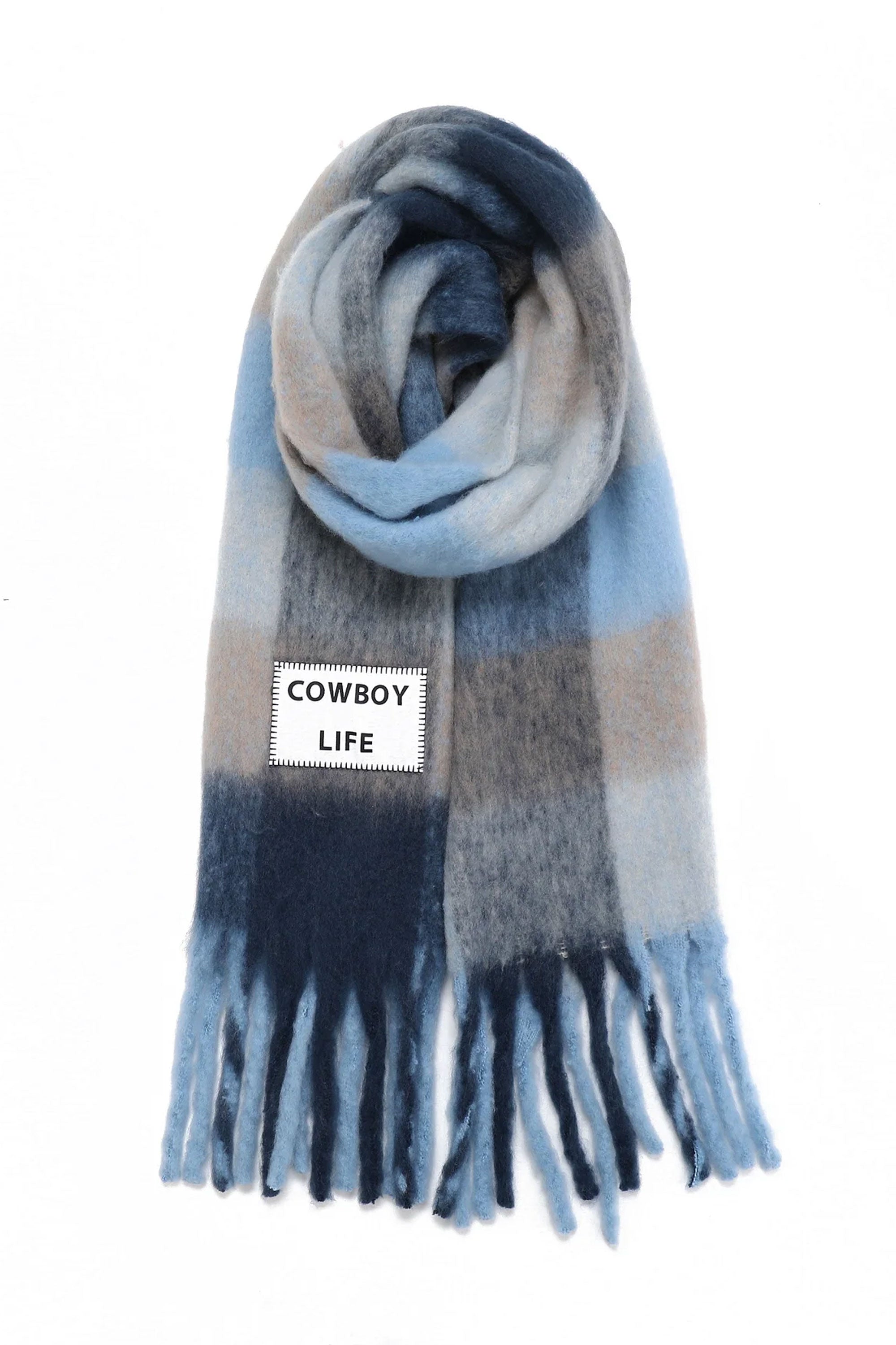 Verb To Do Happylifeshops Maxibufanda Cowboy Life oversized blue scarf statement winter wrap
