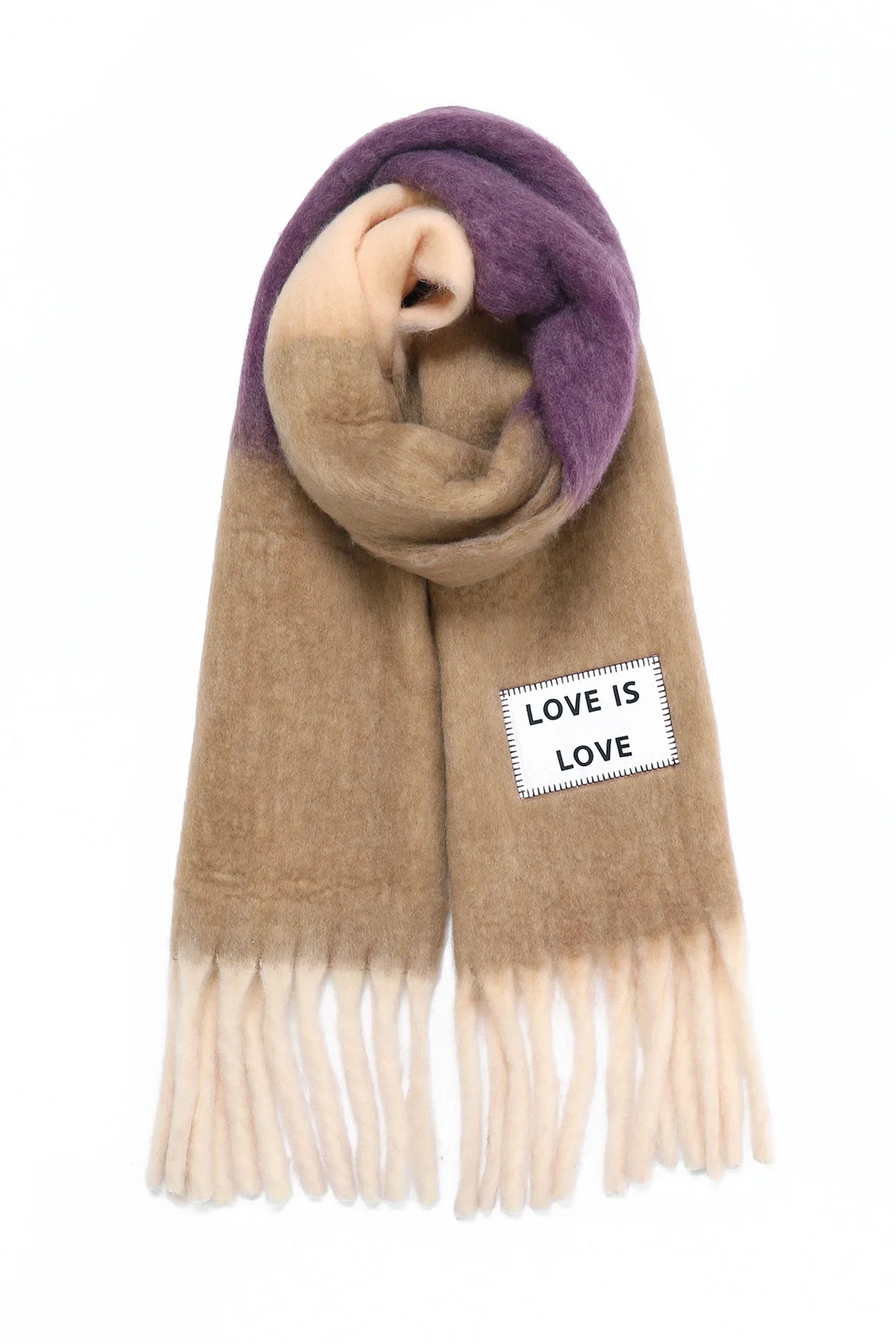 Verb to do Happylifeshops Scarf with a tag saying 'LOVE IS LOVE' 