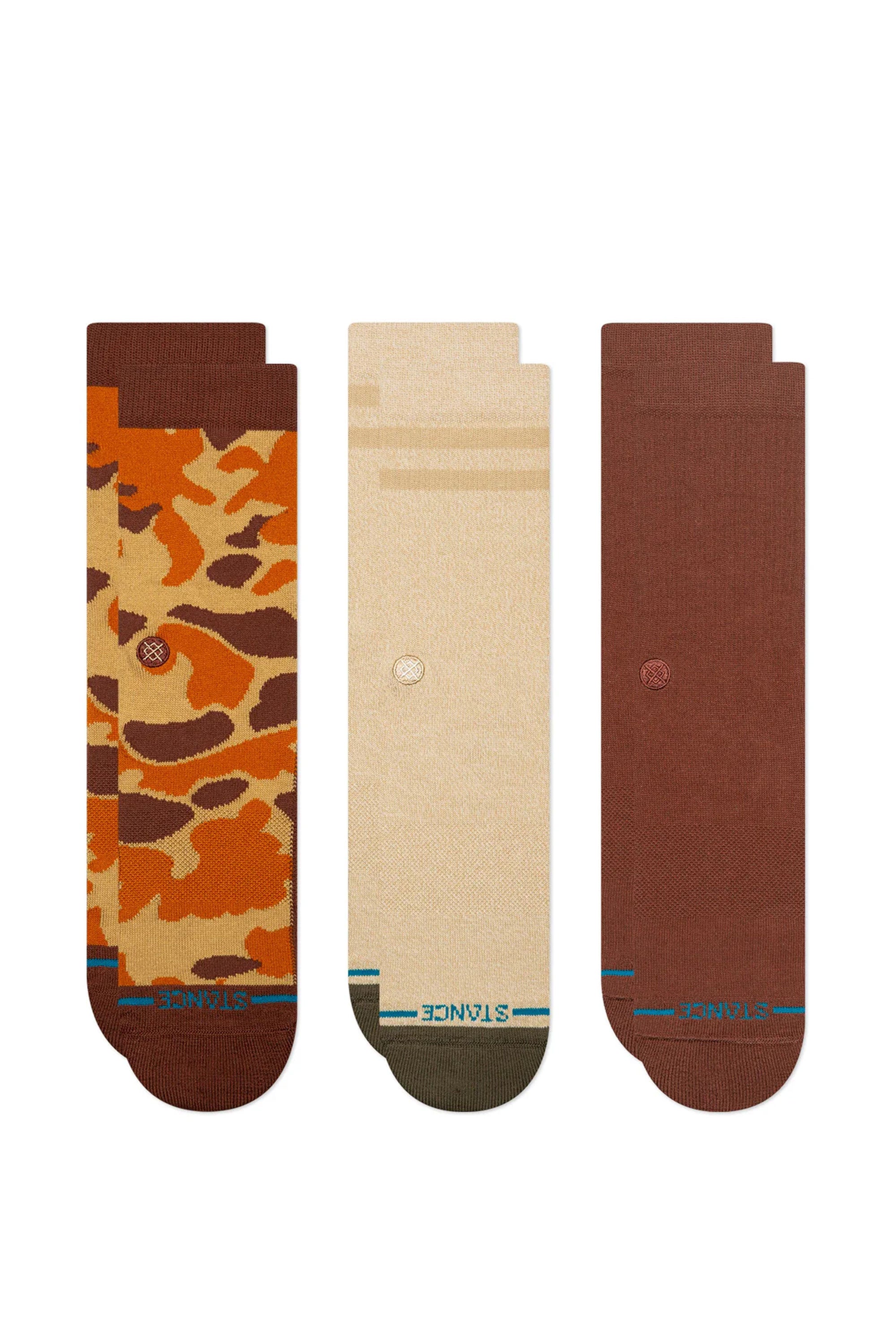 Stance Happylifeshops Camo Crew Sock 3-Pack brown wine olive khaki camo pattern