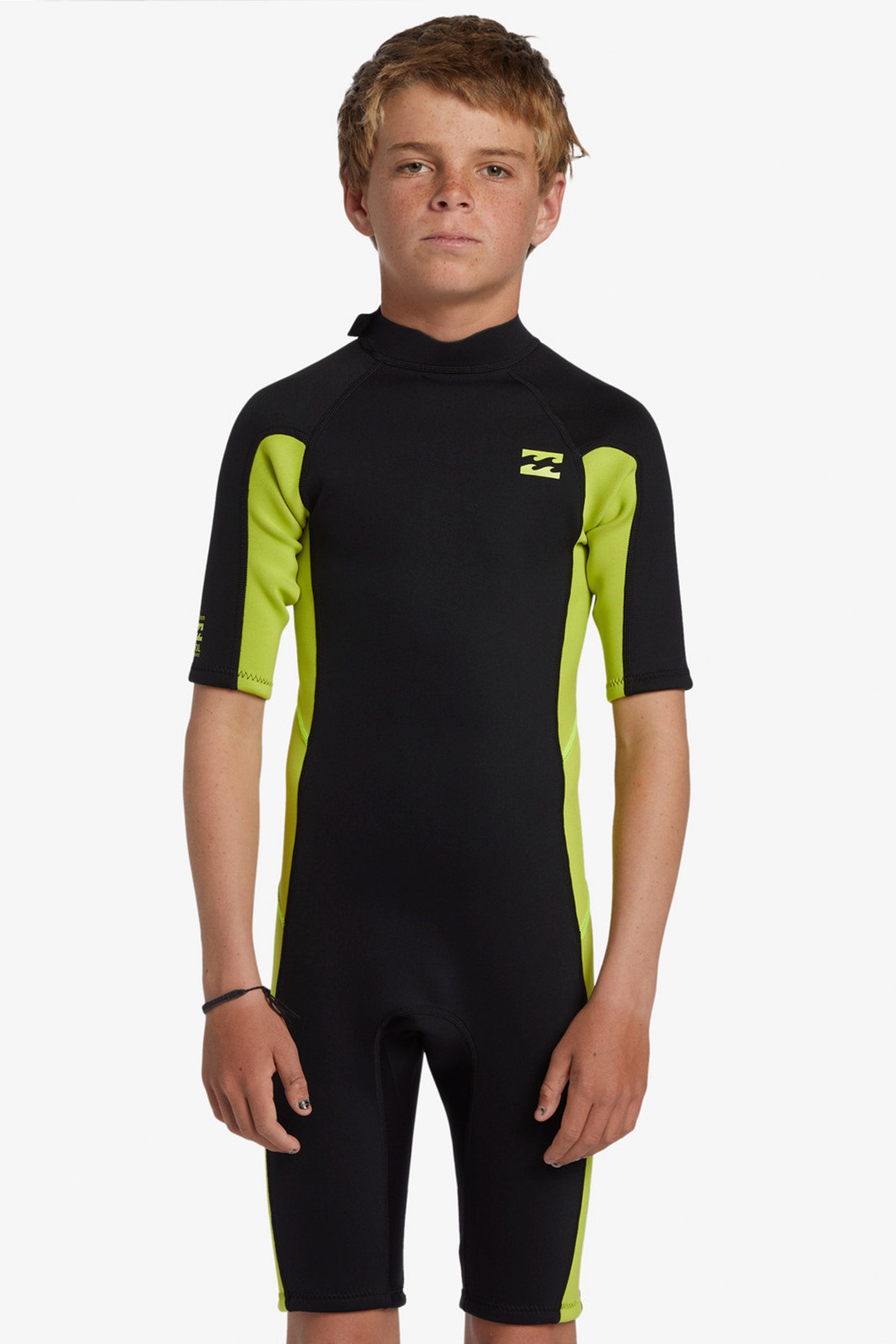 Front view of the Billabong Foil 2/2mm Kids Short Sleeve Springsuit