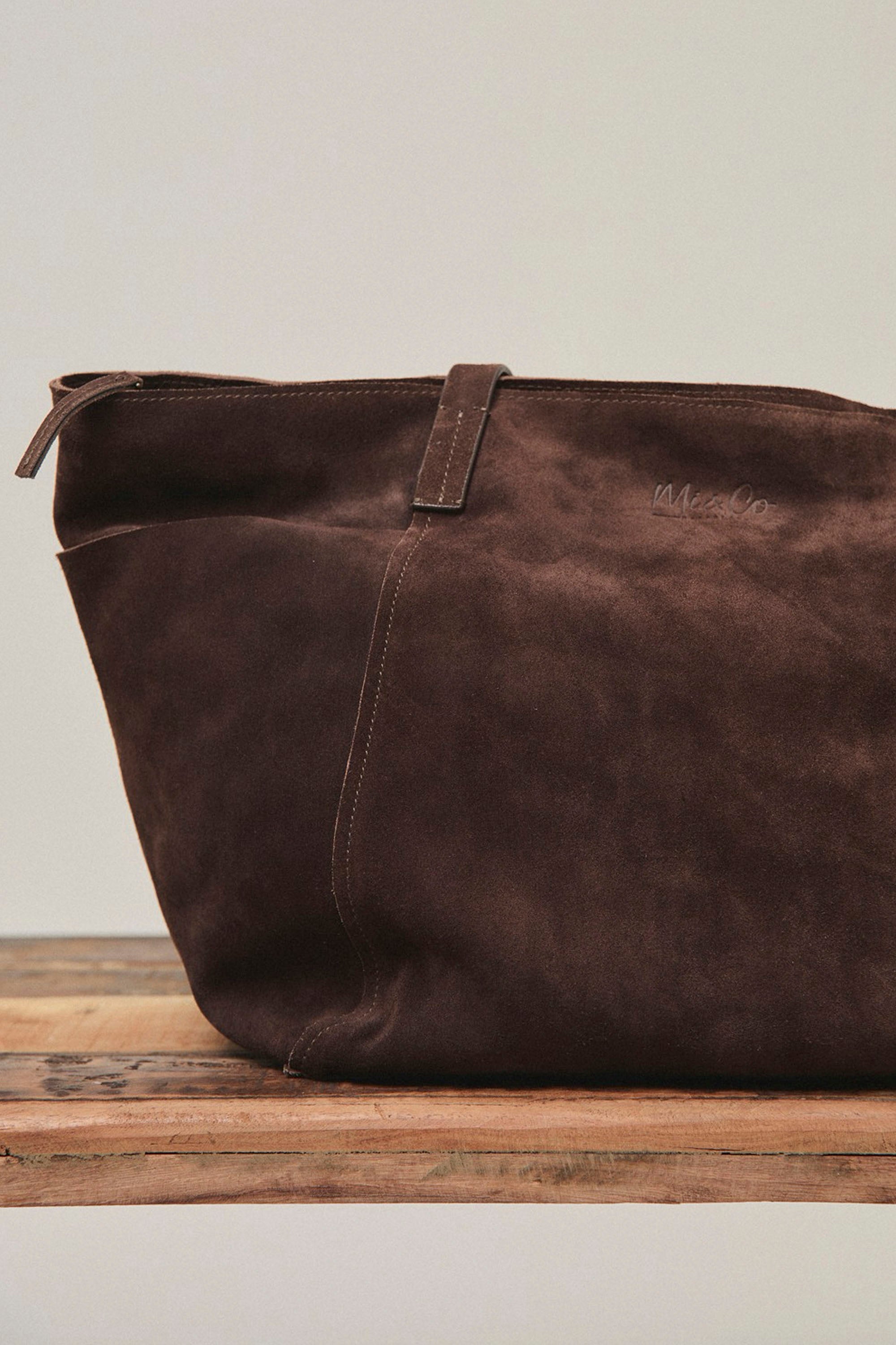 Mi & Co Happylifeshops brown suede shopper bag spacious relaxed structure