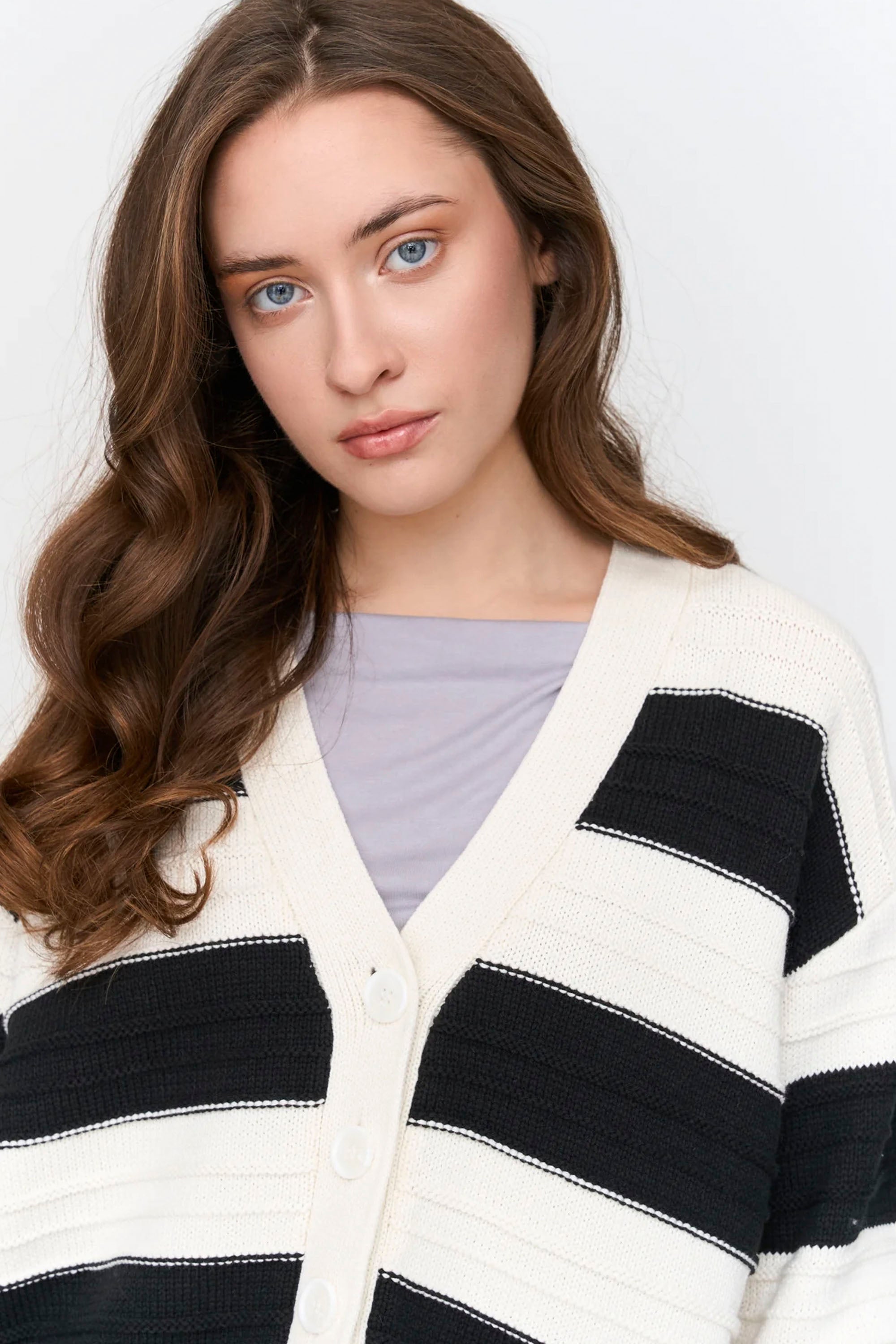 24 Colours Happylifeshops striped button cardigan soft knit relaxed fit