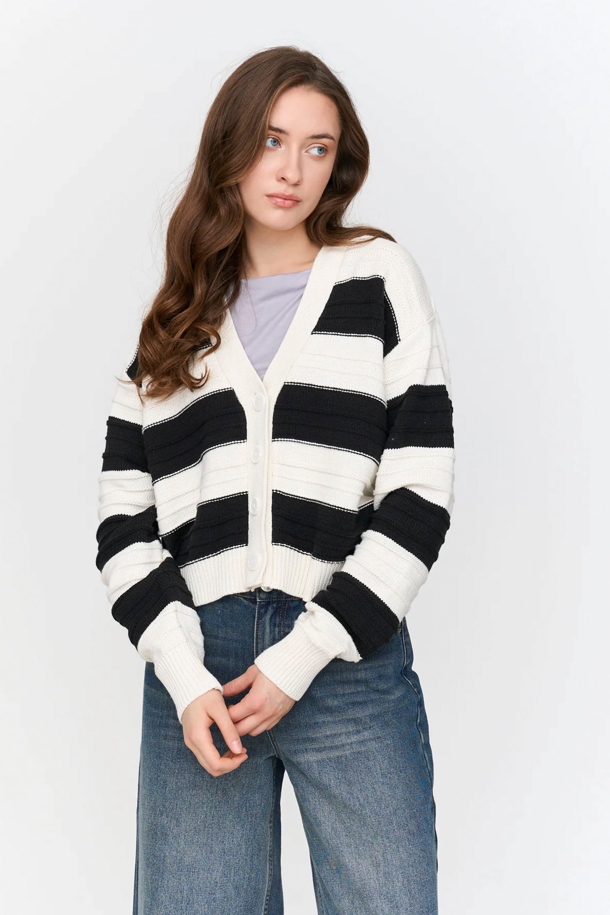 24 Colours Happylifeshops striped button cardigan soft knit relaxed fit