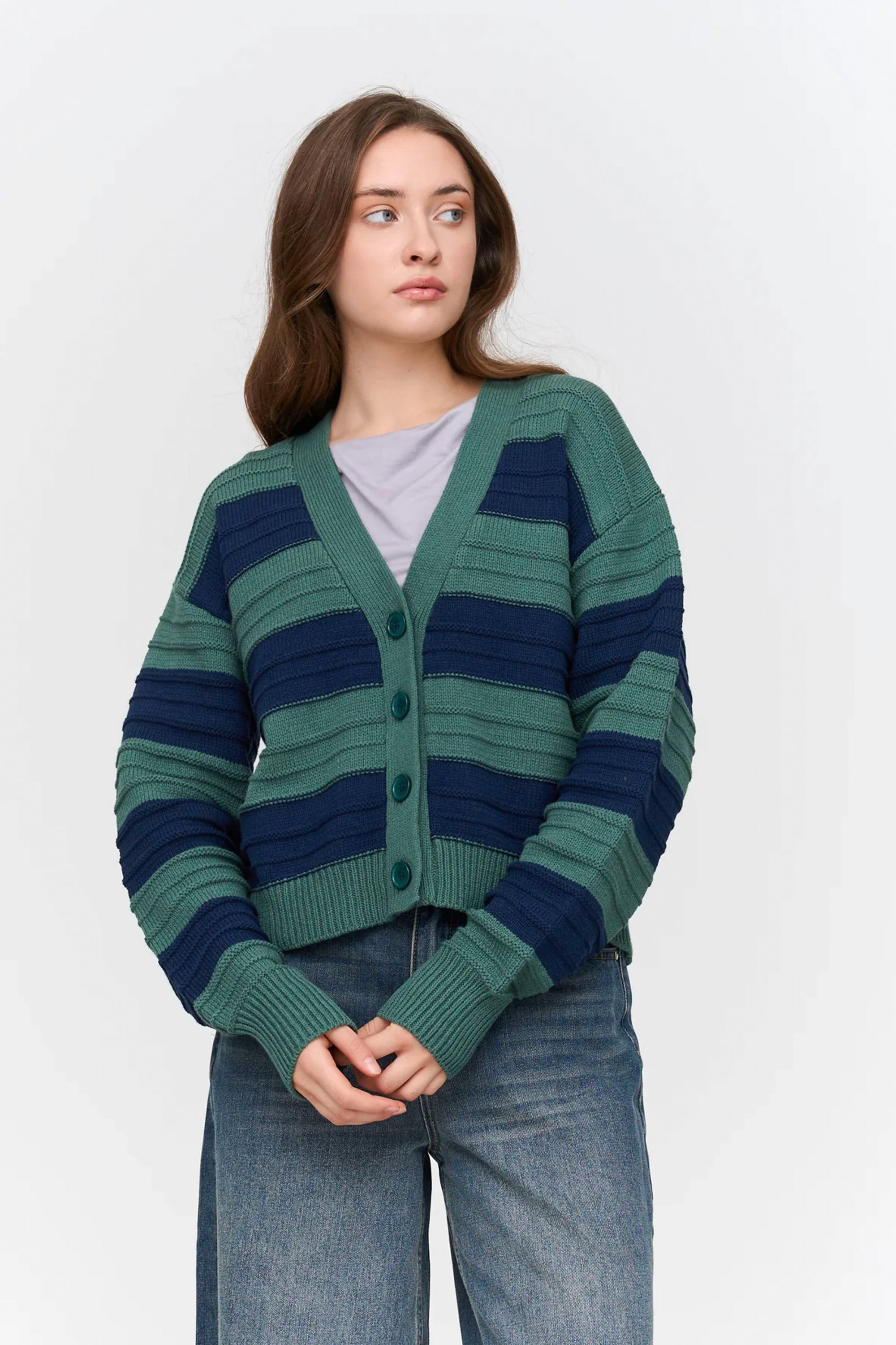 24 Colours Happylifeshops striped knit cardigan soft texture bold bands
