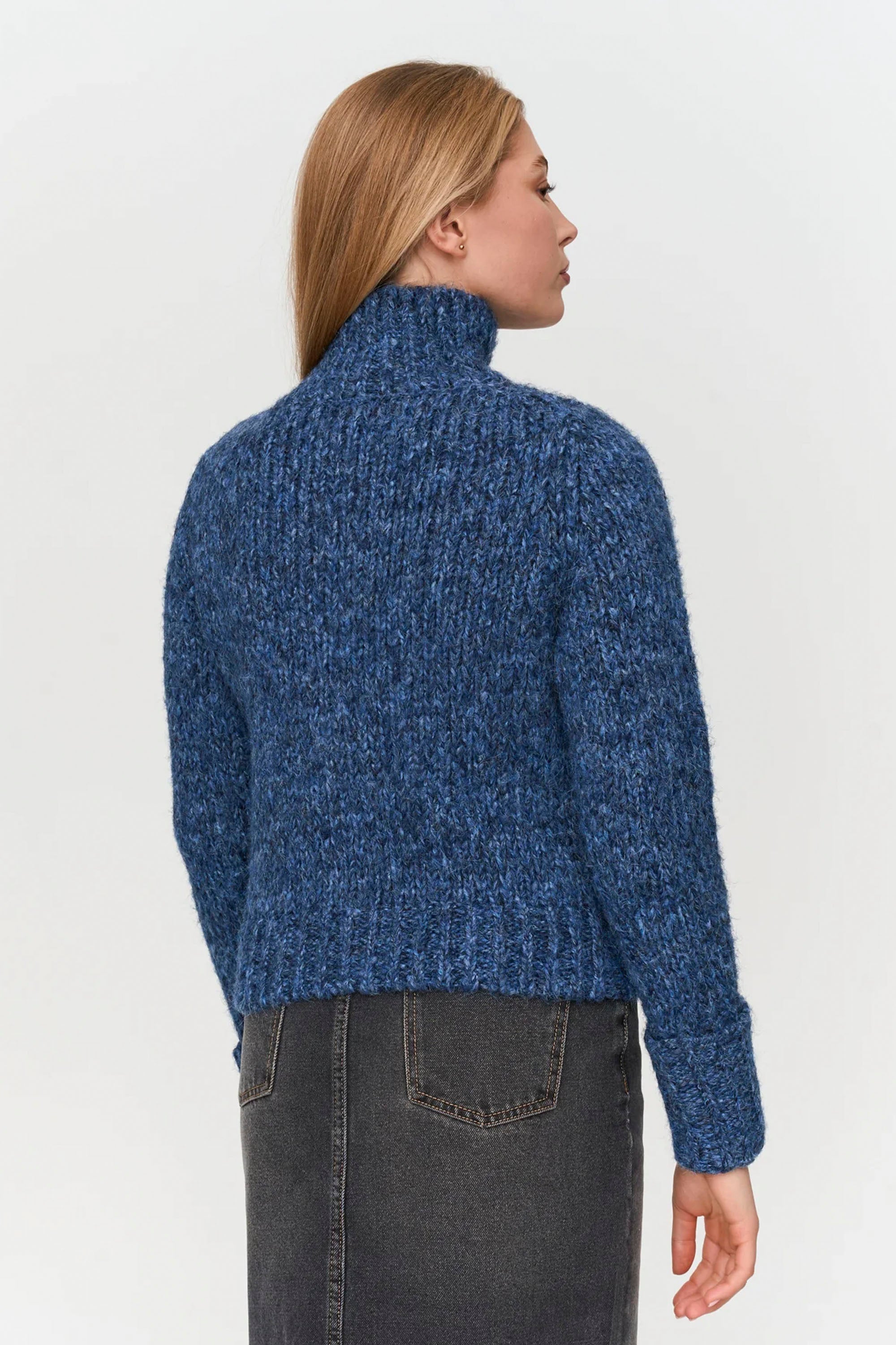 24 Colours Happylifeshops melange blue zip cardigan textured knit relaxed fit