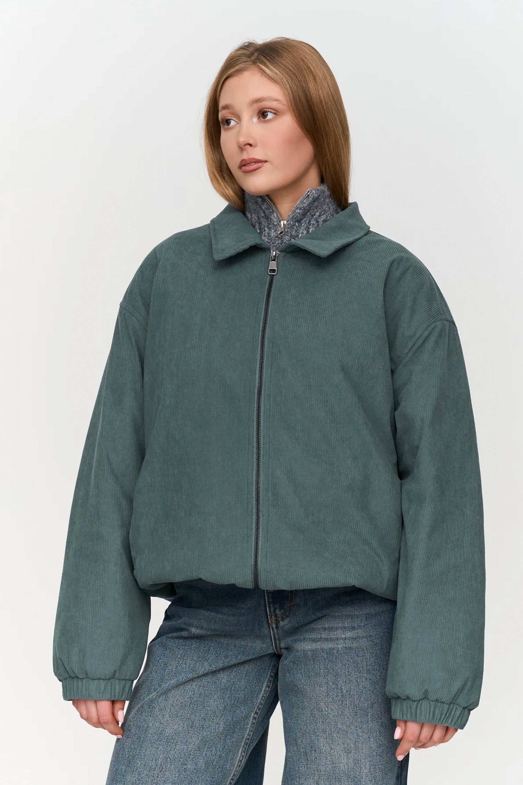 24 Colours Happylifeshops green cord bomber jacket textured stylish outerwear