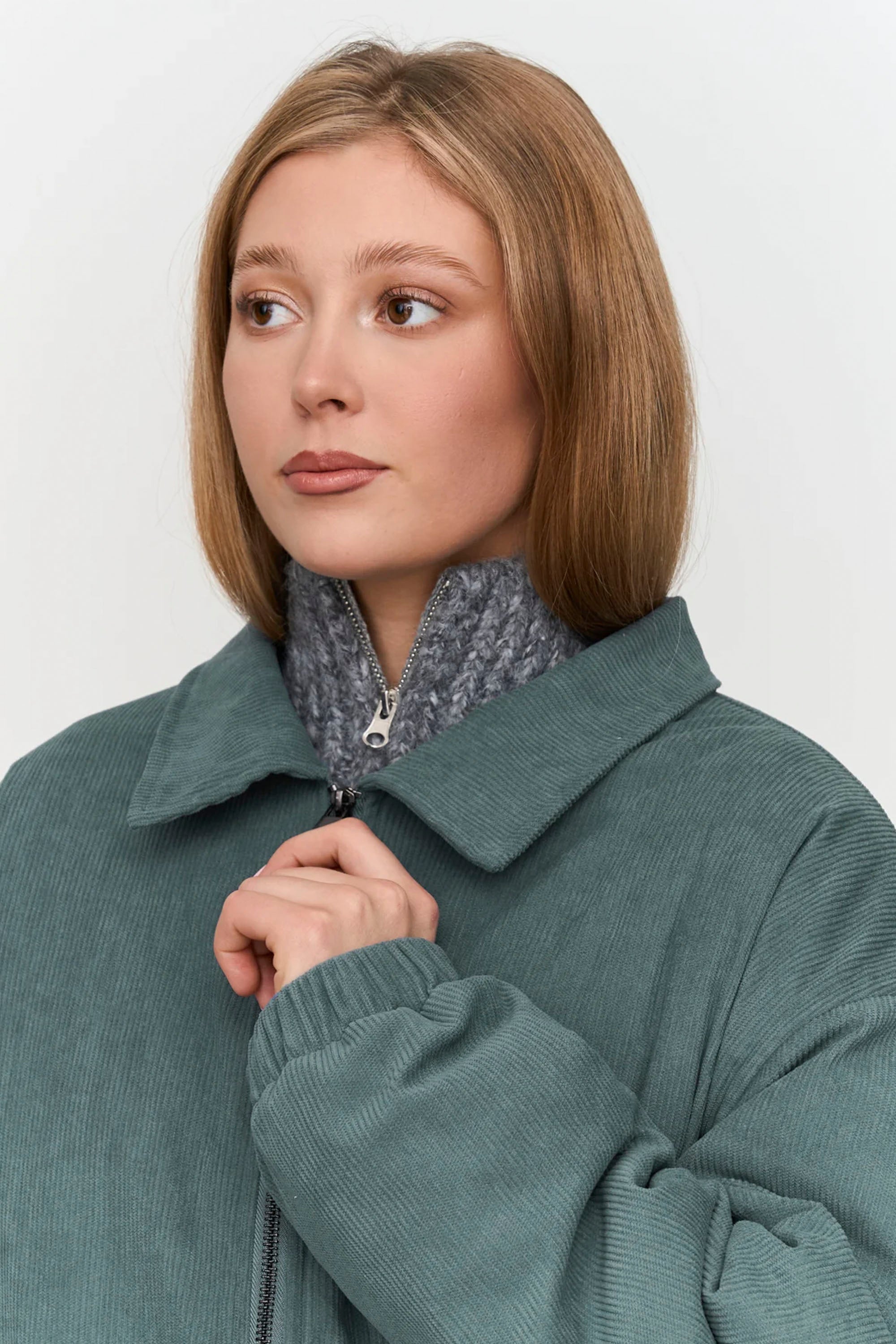 24 Colours Happylifeshops green cord bomber jacket textured stylish outerwear