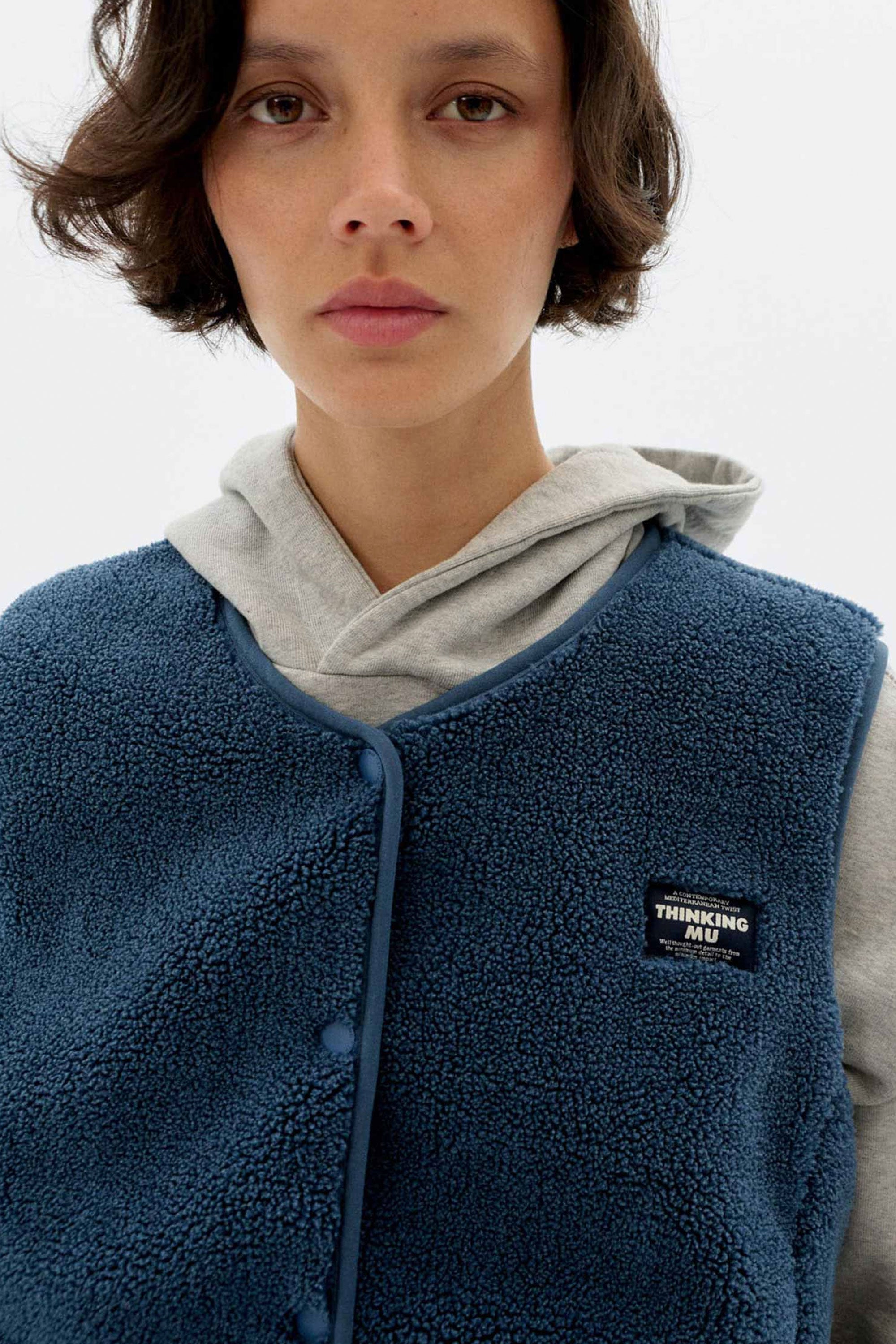 Happylifeshops Woman Jacket Thinking Mu Fuzz Jay Vest Blue