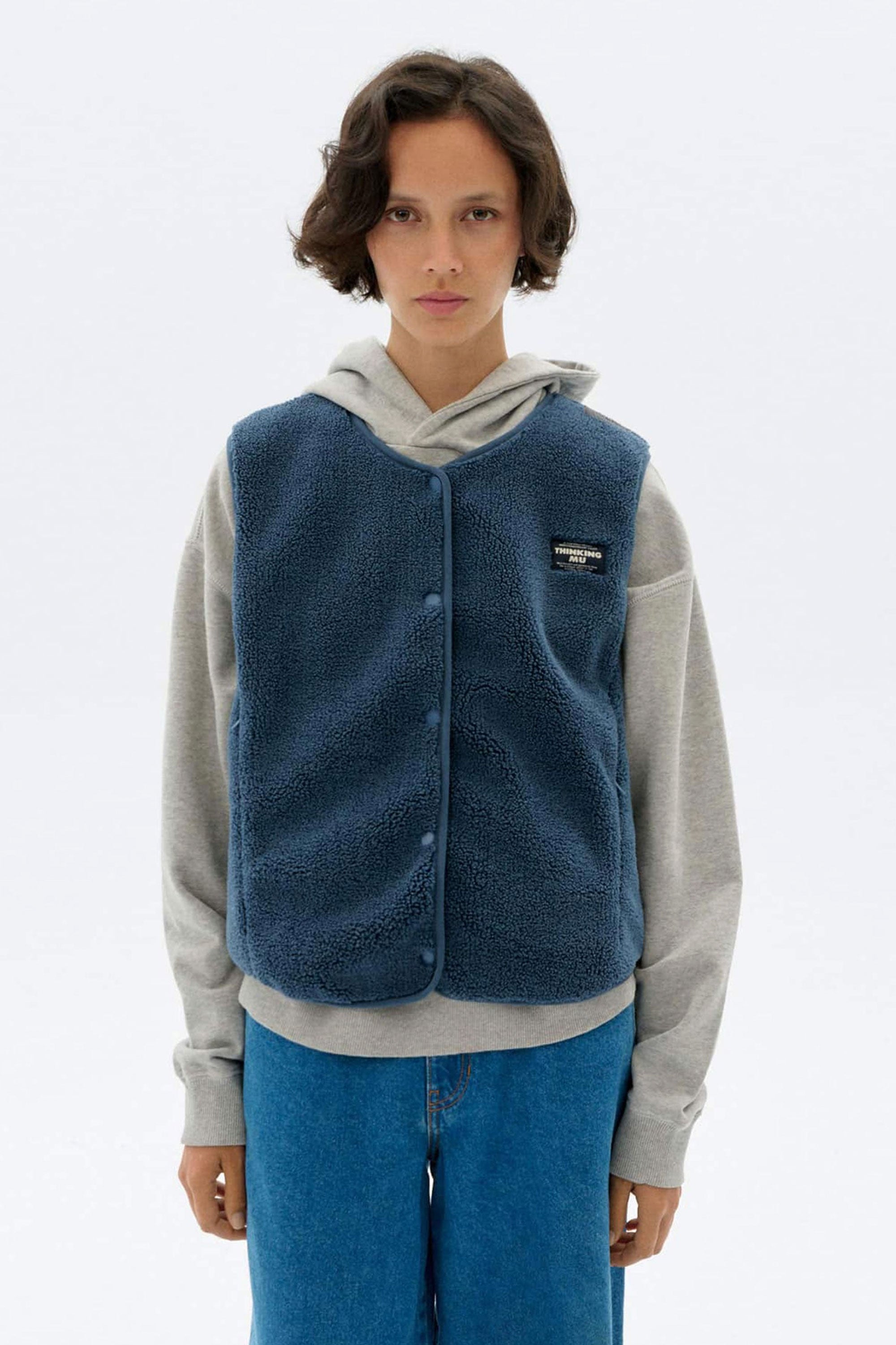 Happylifeshops Woman Jacket Thinking Mu Fuzz Jay Vest Blue