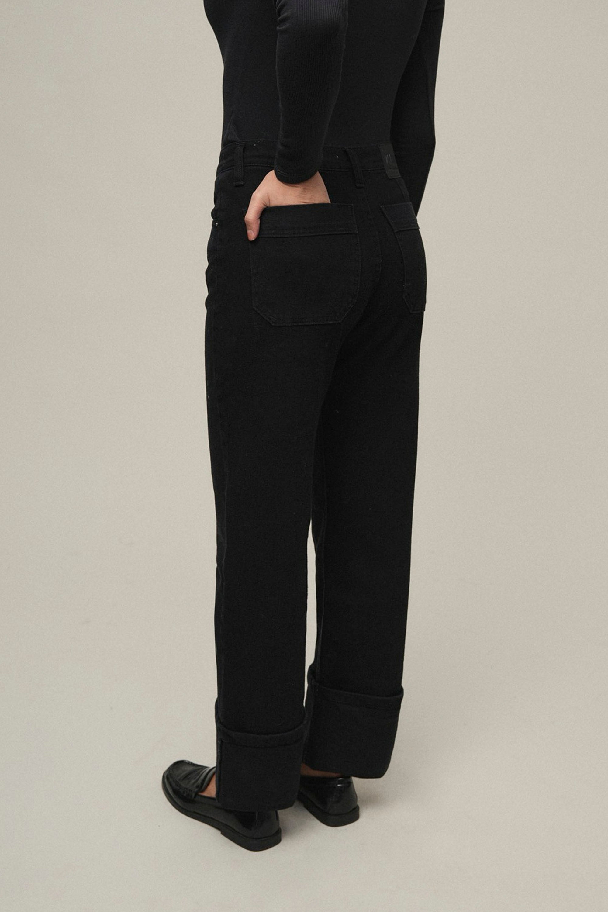 Mi & Co Happylifeshops black duck canvas trousers wide hem relaxed structure