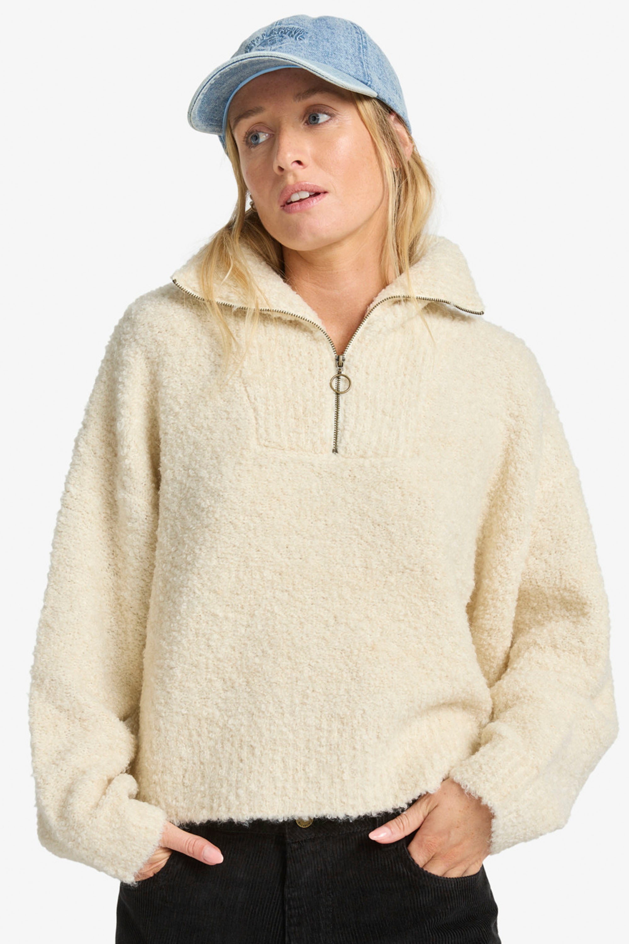 Happylifeshops Billabong Lost Heaven fleece half-zip white relaxed fit