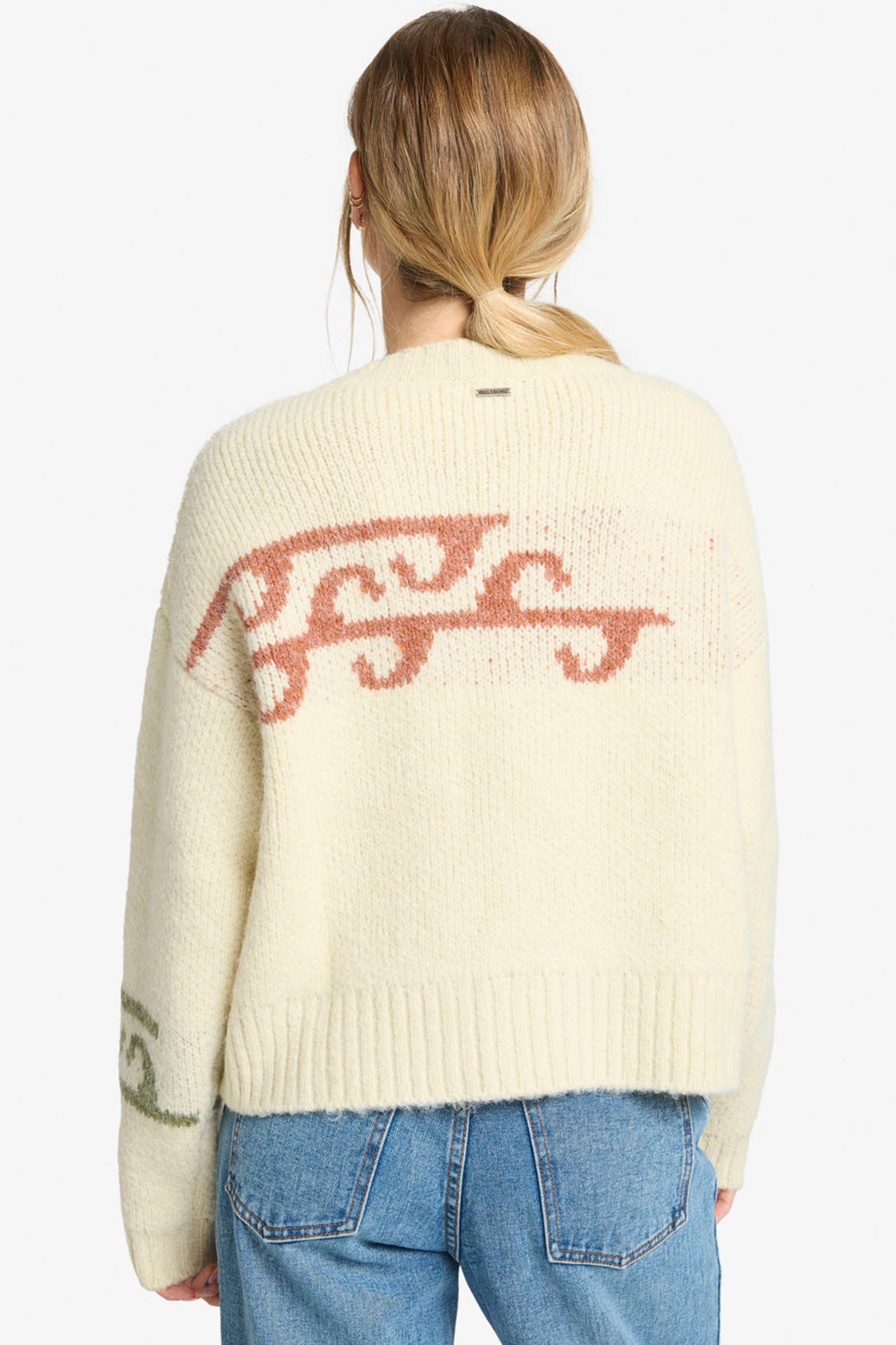 Happylifeshops Billabong No Aloha knit sweater cream abstract design relaxed fit