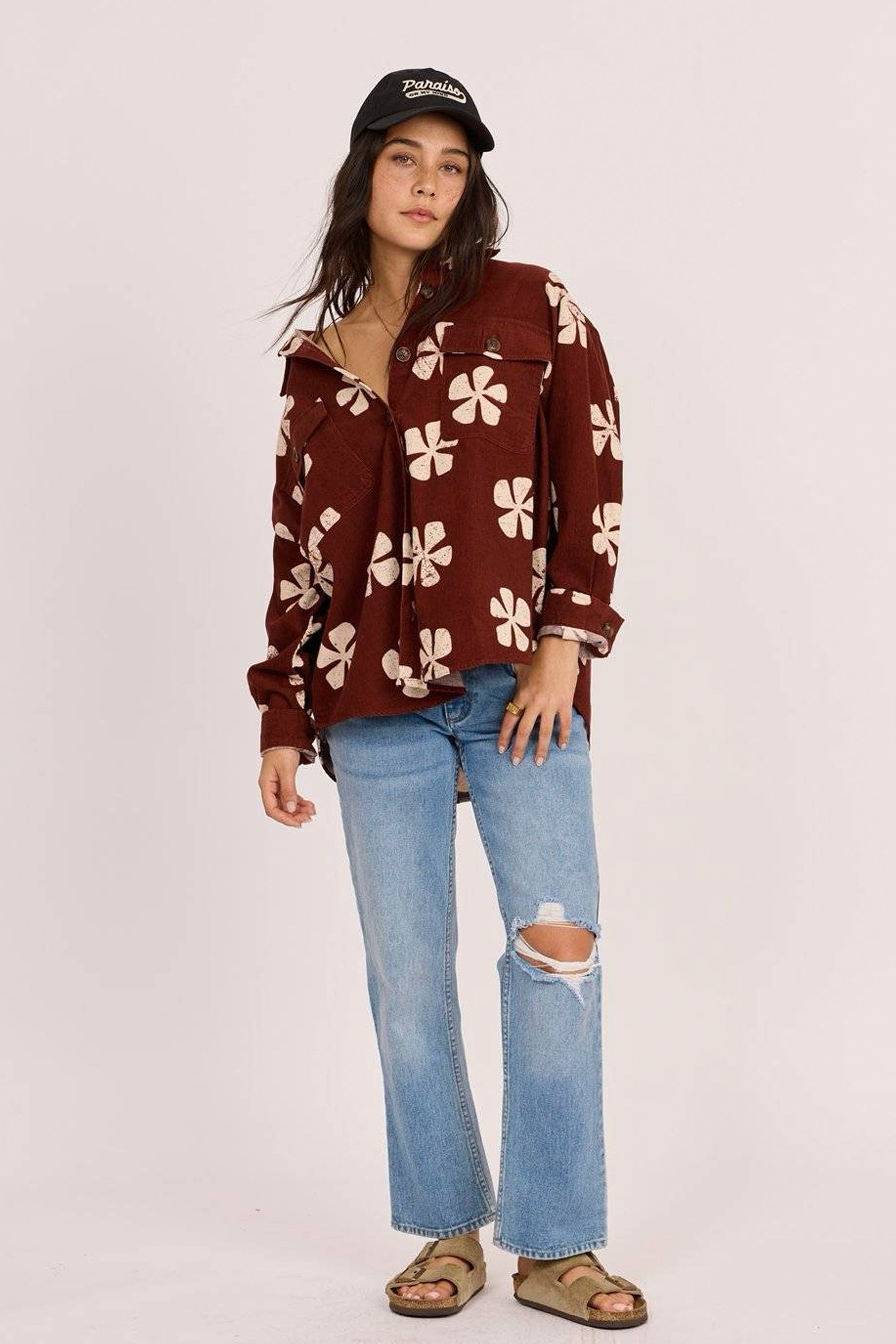 Sisstrevolution Happylifeshops Lush Palms Woven plain mahogany shirt relaxed fit