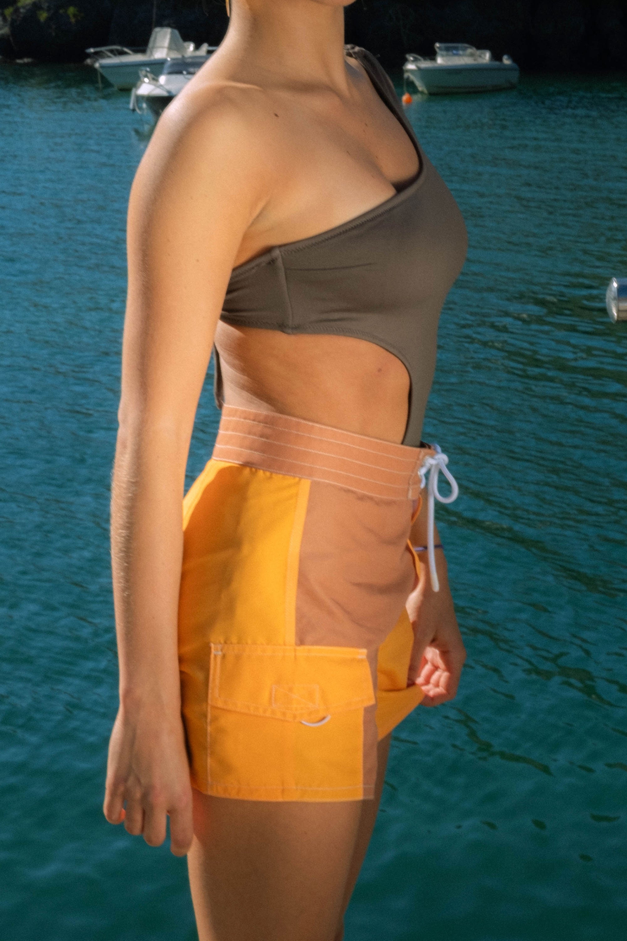 Happylifeshops Woman Swimwear Bottom La Reina Boardshorts Brown Panels Brown