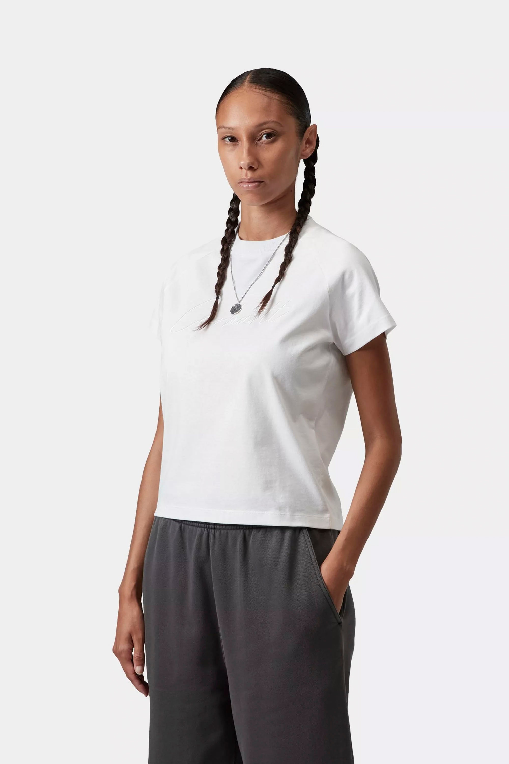 Happylifeshops Carhartt WIP white slim-fit tee organic cotton chest embroidery